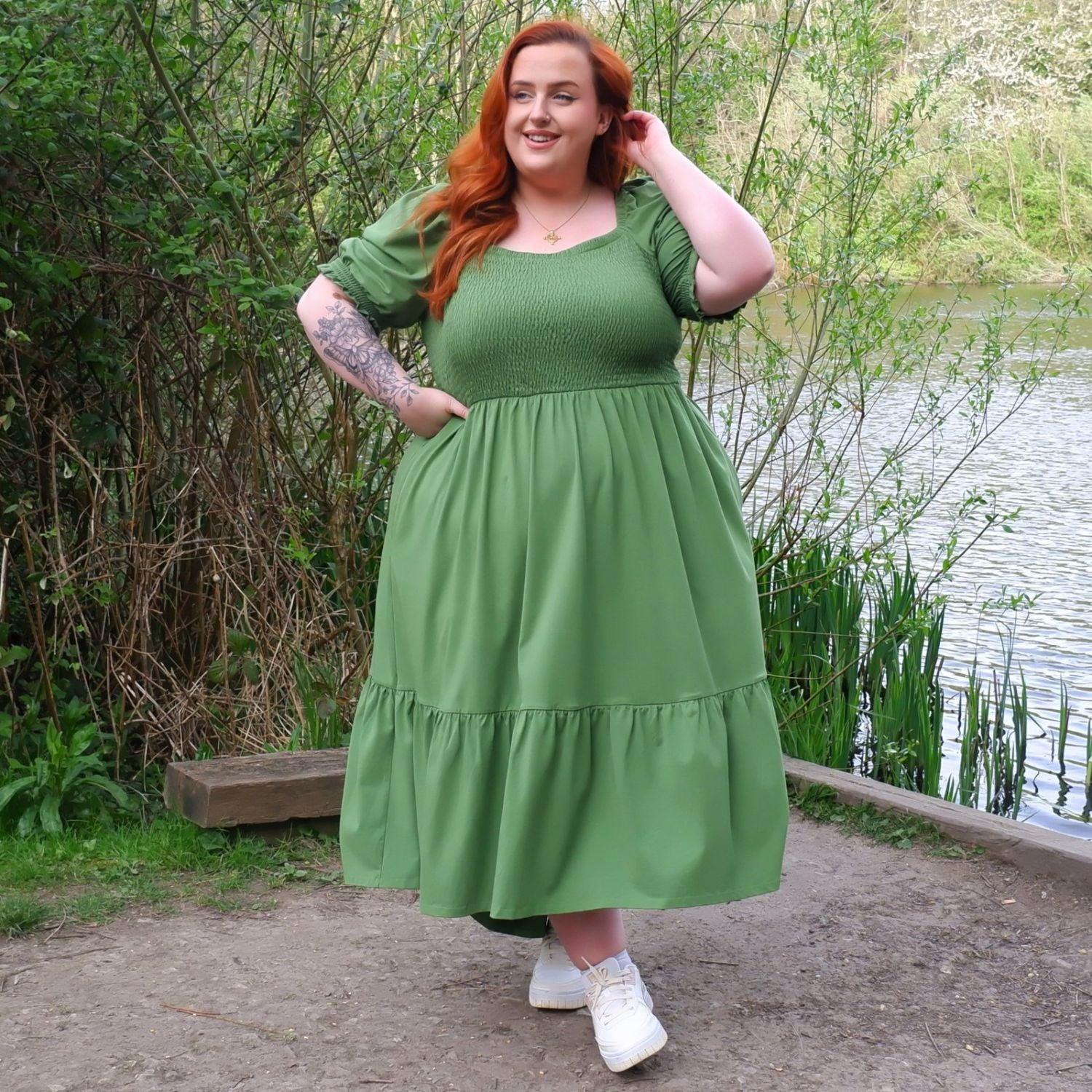 Shirred Midi Dress - Meadow - Zenithce