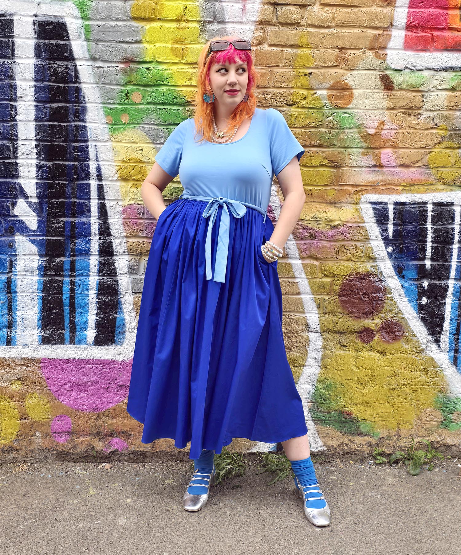 Midaxi Tee Poplin Dress - Duo Blue - Zenithce