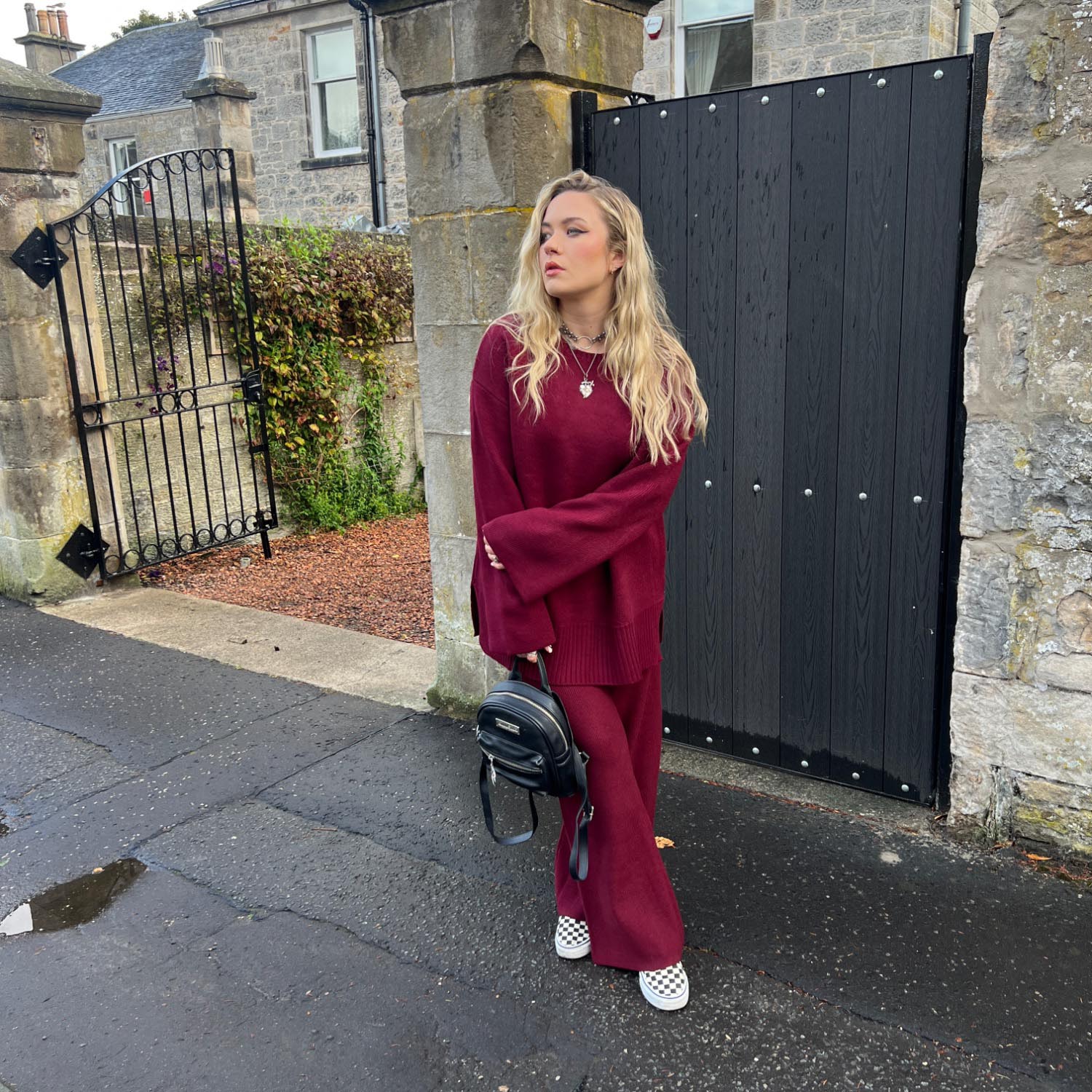 Knit Rib Wide Leg Trousers - Roast - Zenithce