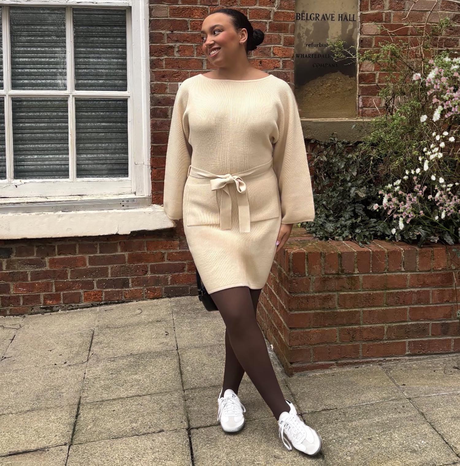 Mini Knitted Cocoon Dress - Oatmeal - Zenithce