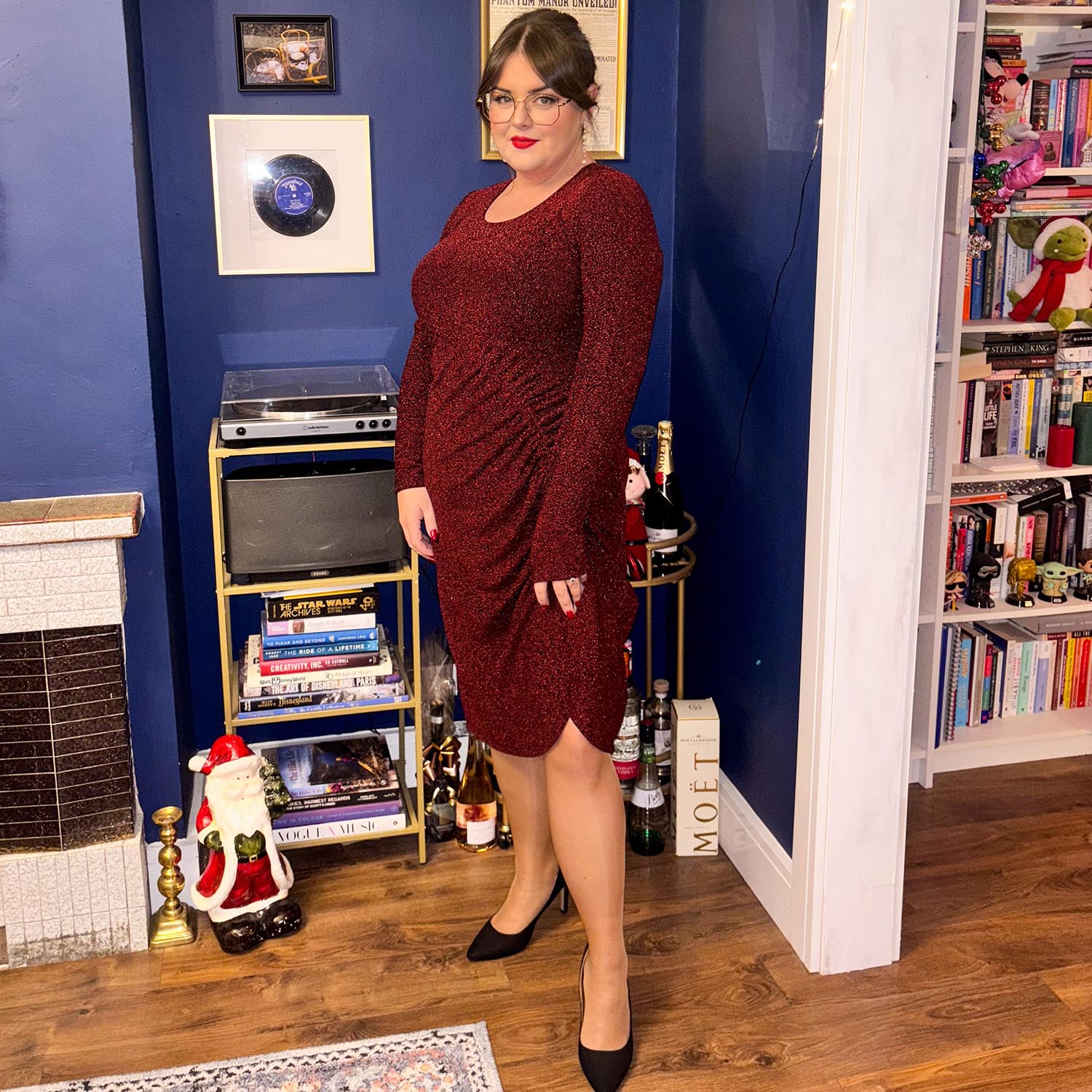 Lurex Long Sleeve Dress - Bordeaux - Zenithce