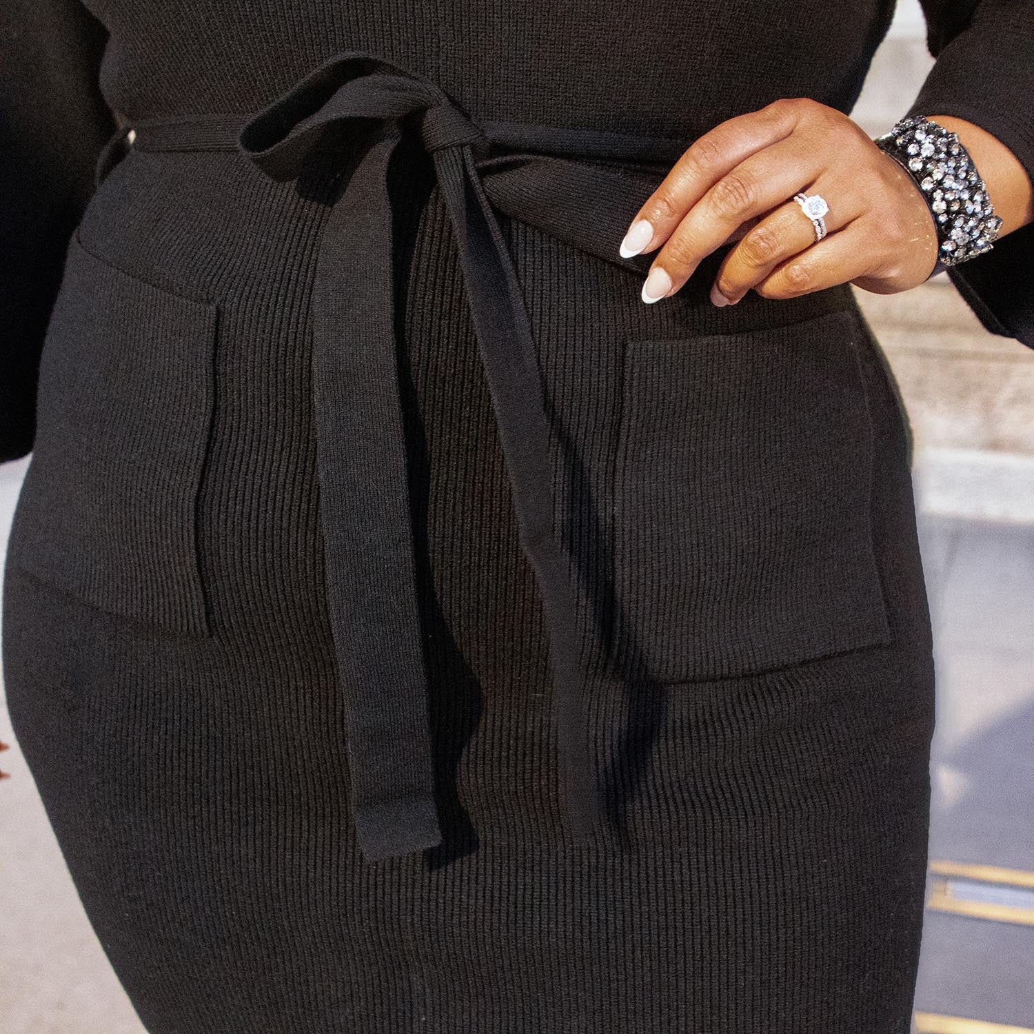 Mini Knitted Cocoon Dress - Black - Zenithce