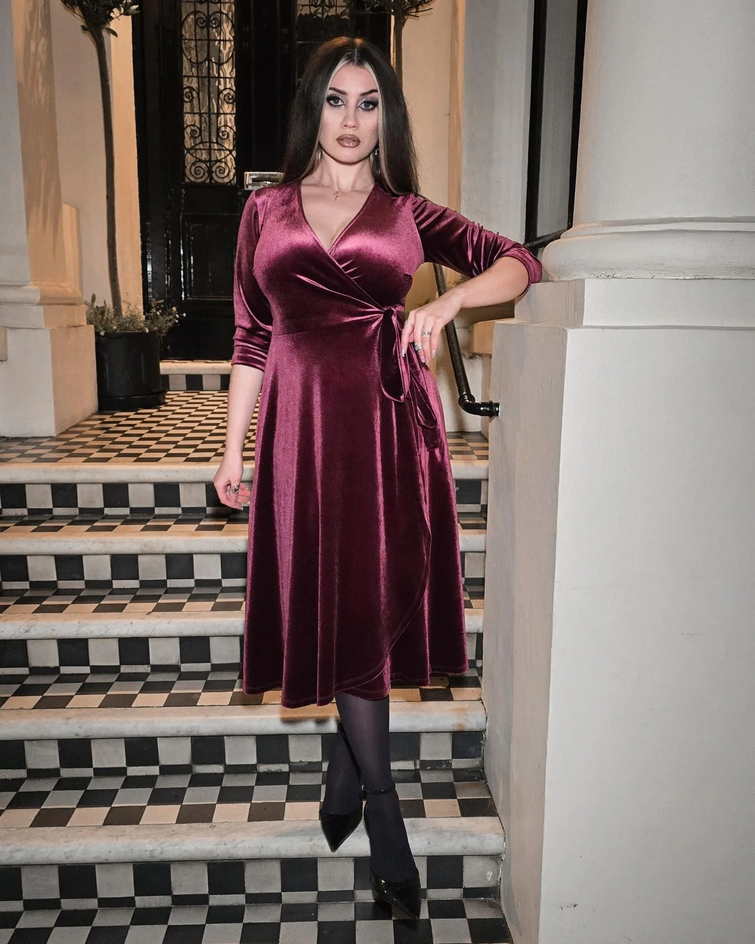 Velvet Wrap Dress - Cherry - Zenithce