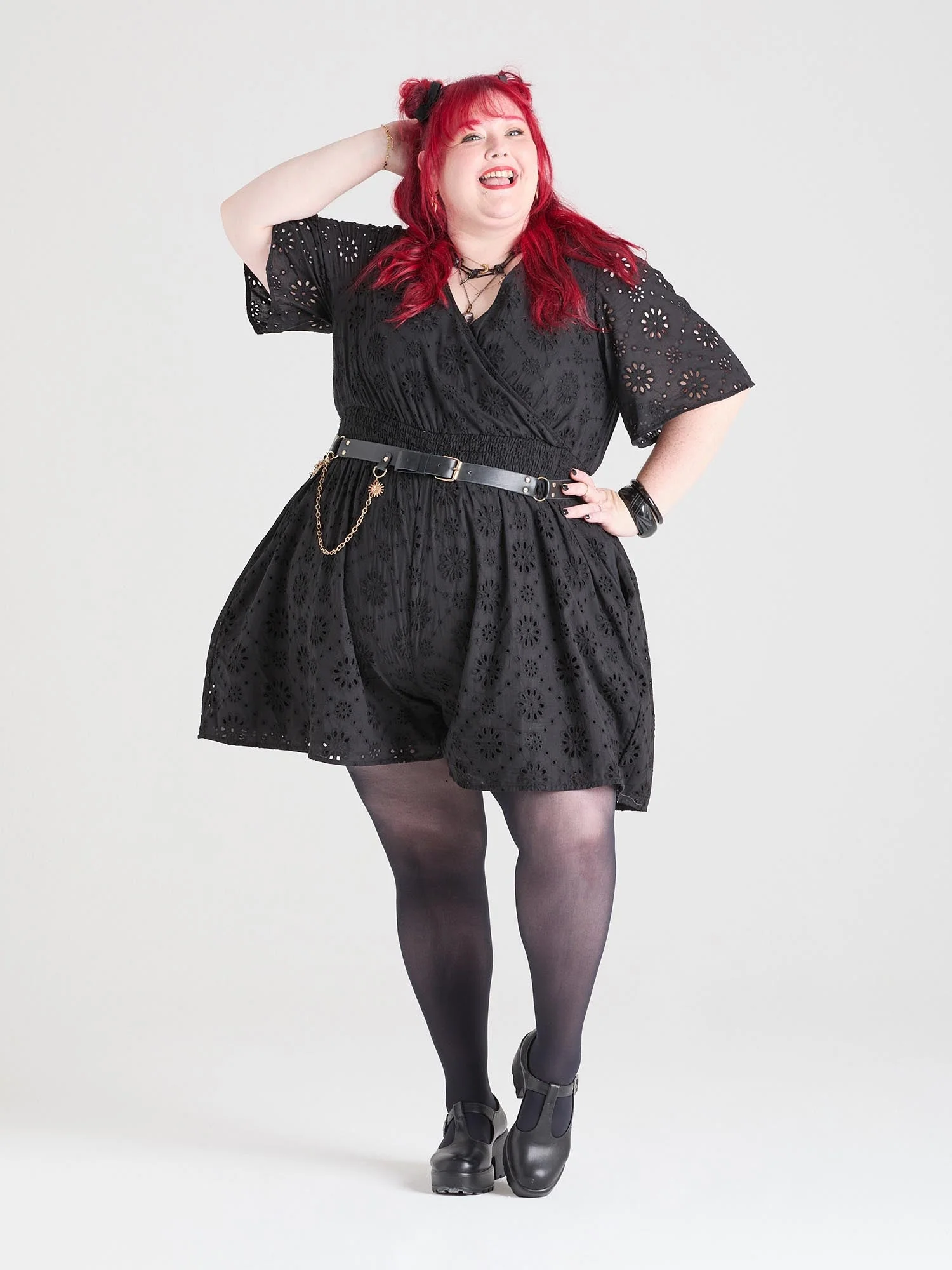 Broderie Anglaise Playsuit - Black - Zenithce