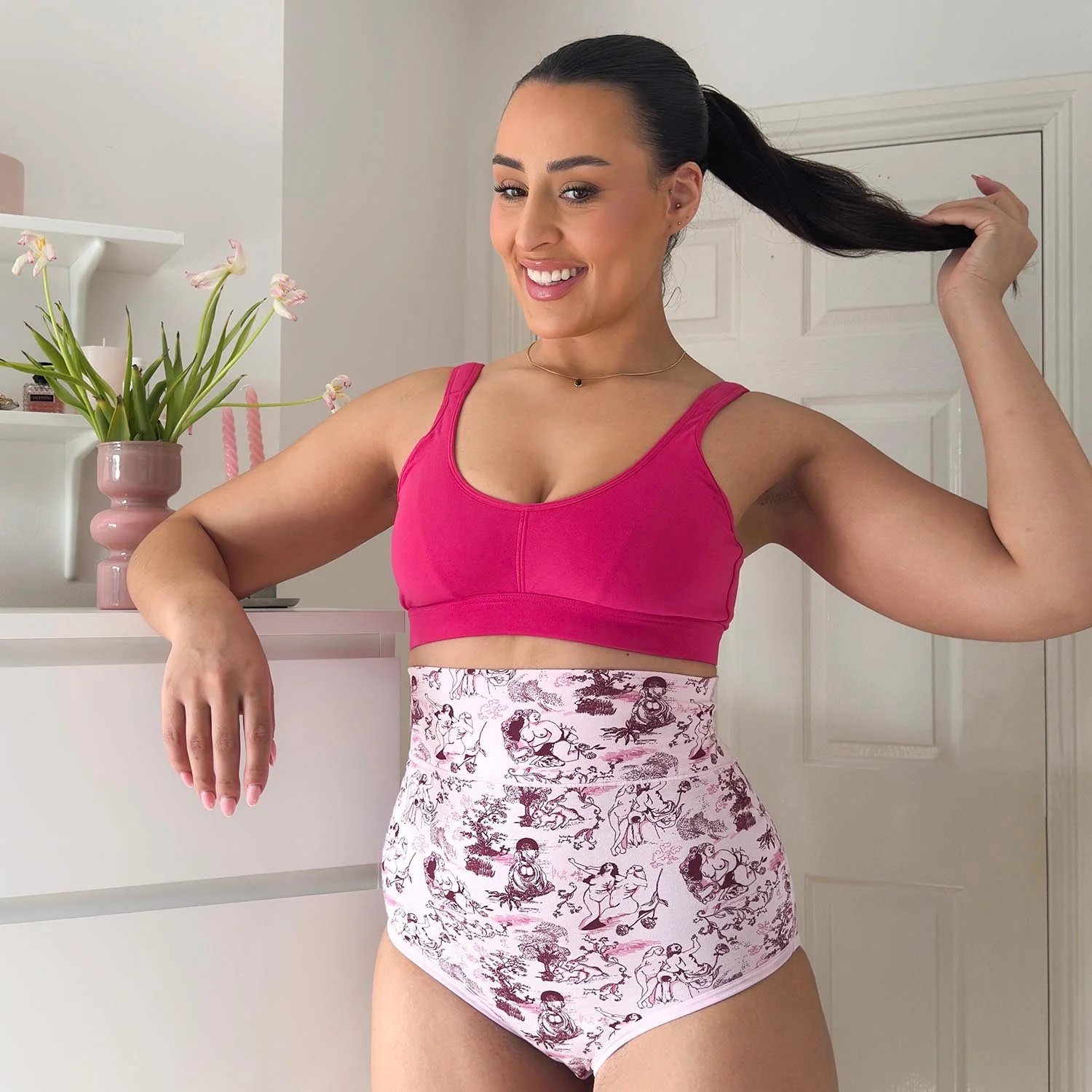 Organic Cotton Super High Waist Knickers - Passion au Jardin - L'Amour Rose - Zenithce