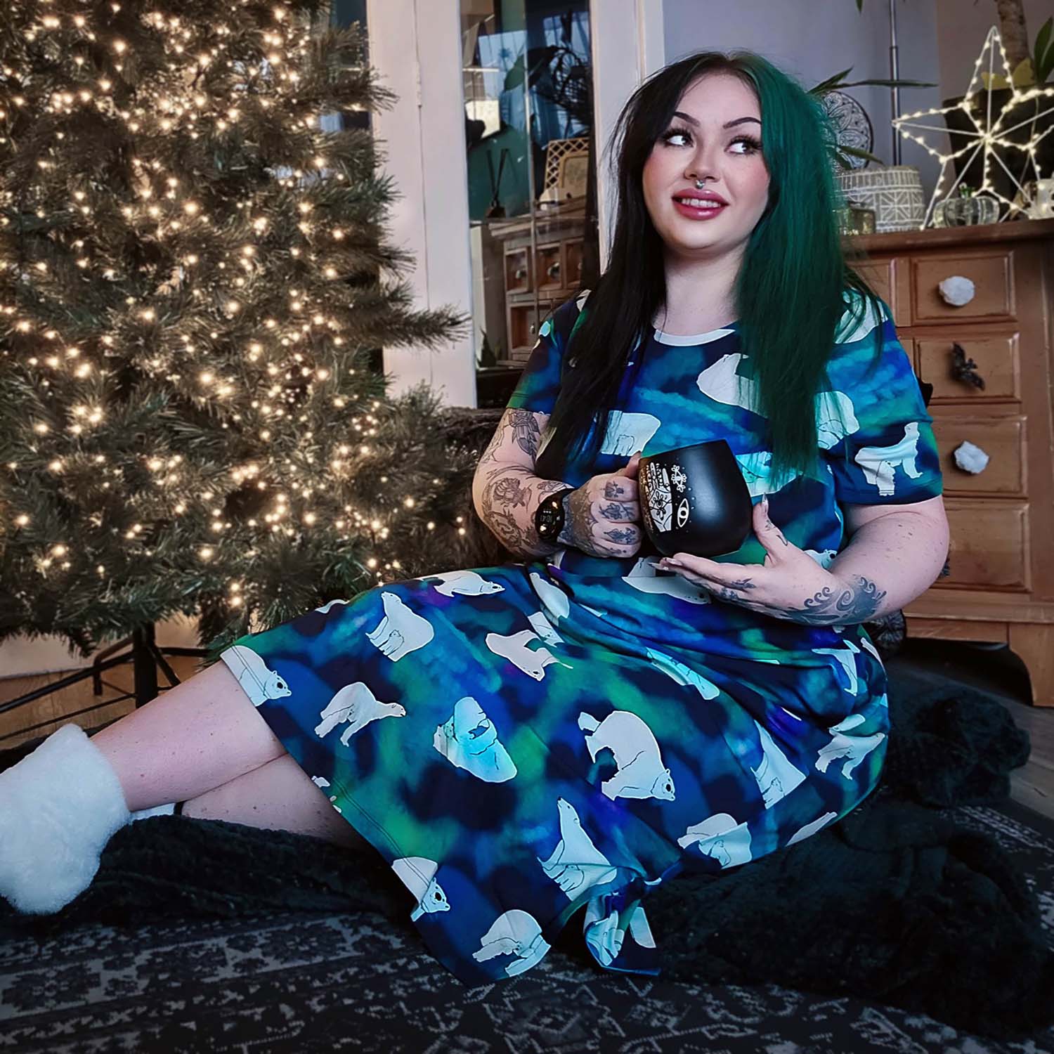 Organic Cotton Long Nightdress - Polar Bears - Zenithce