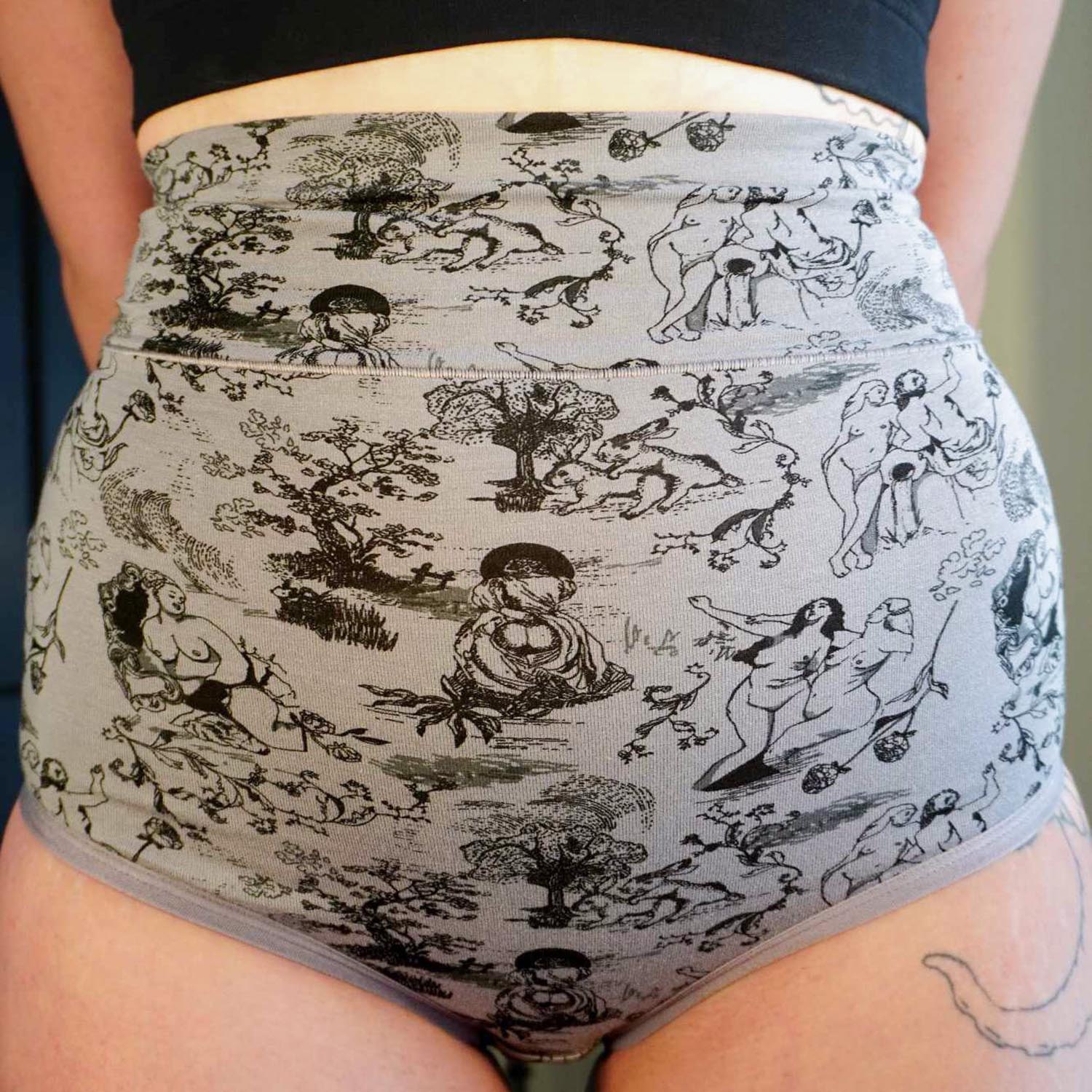 Organic Cotton Super High Waist Knickers - Passion au Jardin - L'Amour Noir - Zenithce