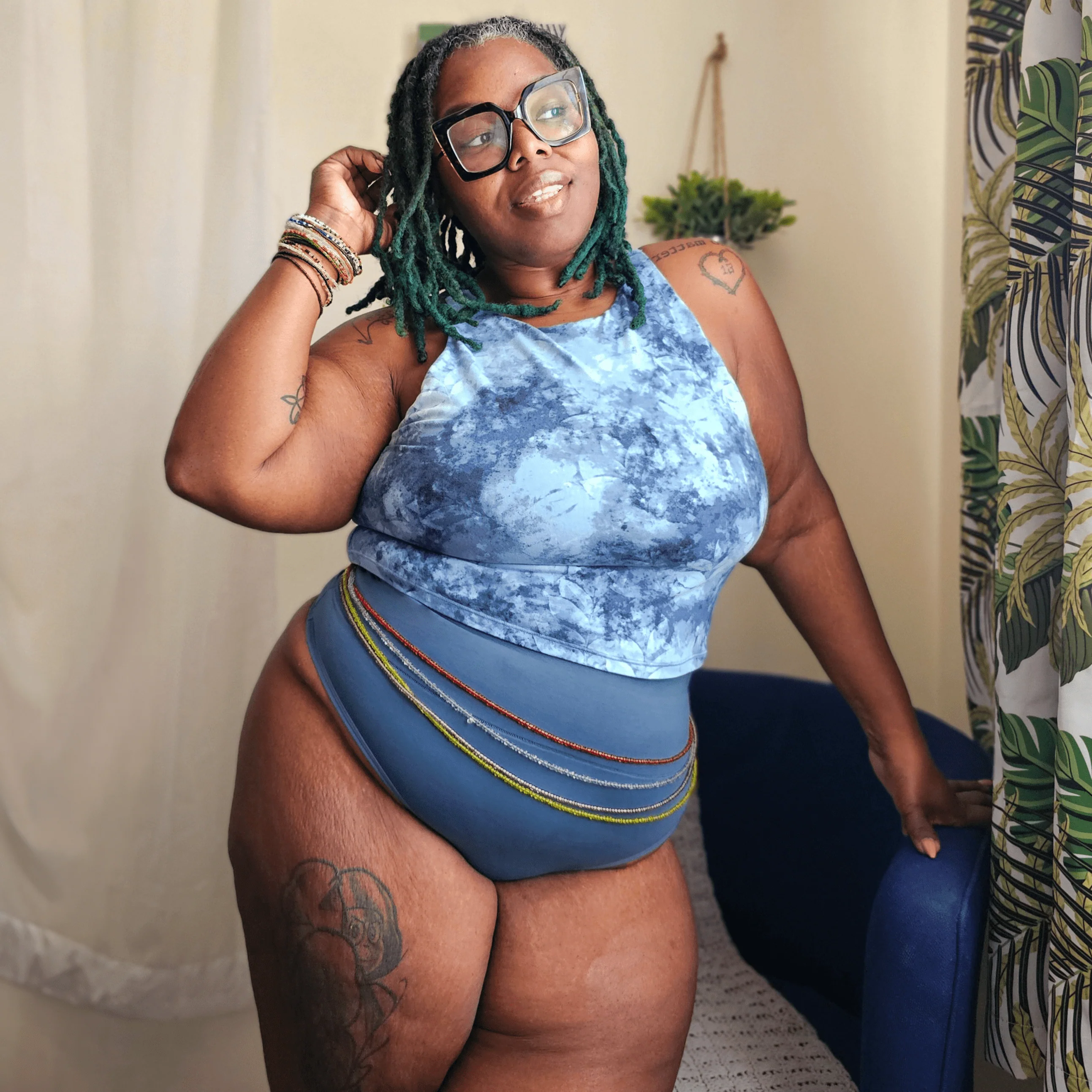 Organic Cotton Cheeky High Leg Knickers -  Denim - Zenithce