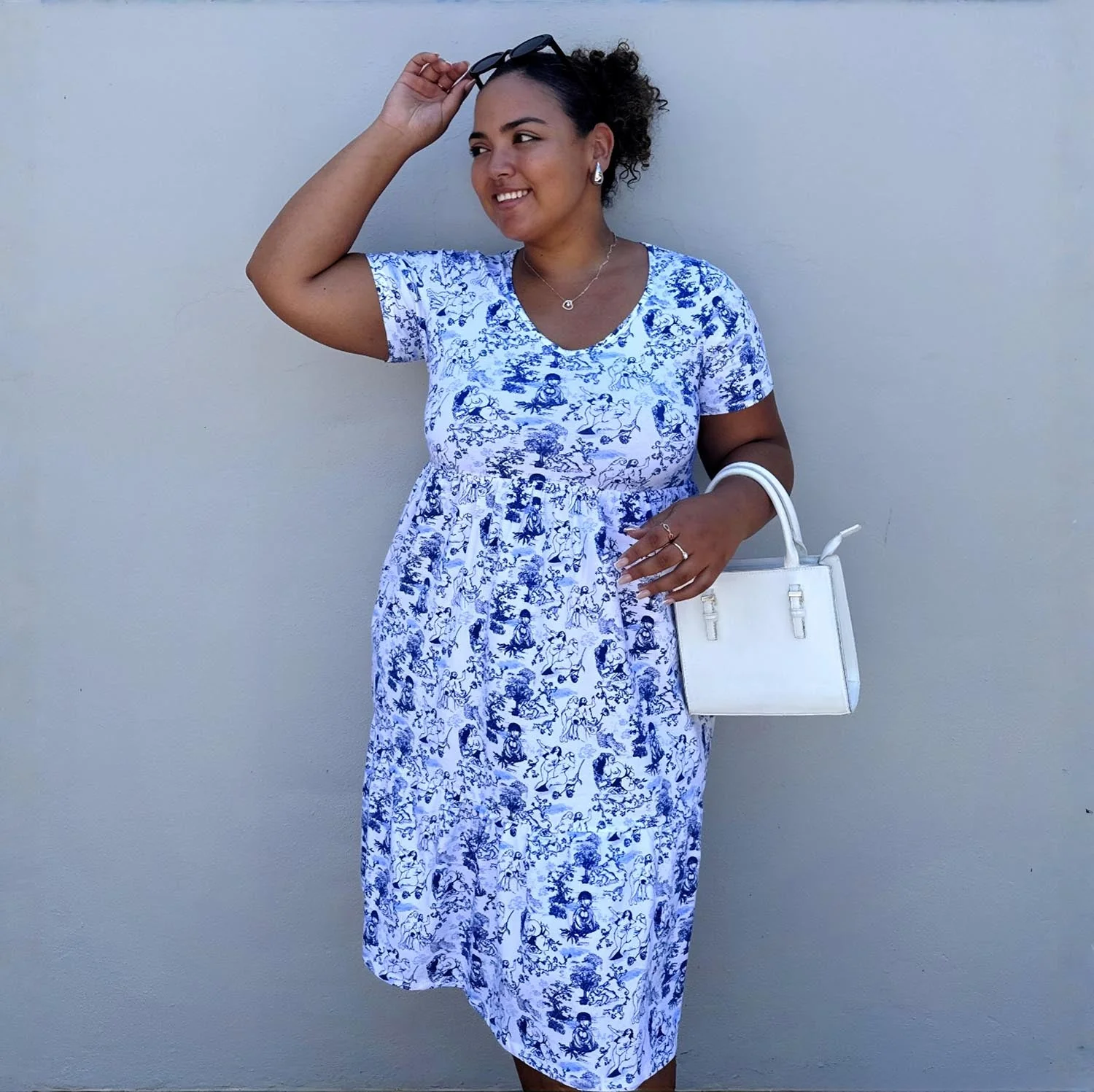T-Shirt Tiered Dress - Passion au Jardin - L'Amour Bleu - Zenithce