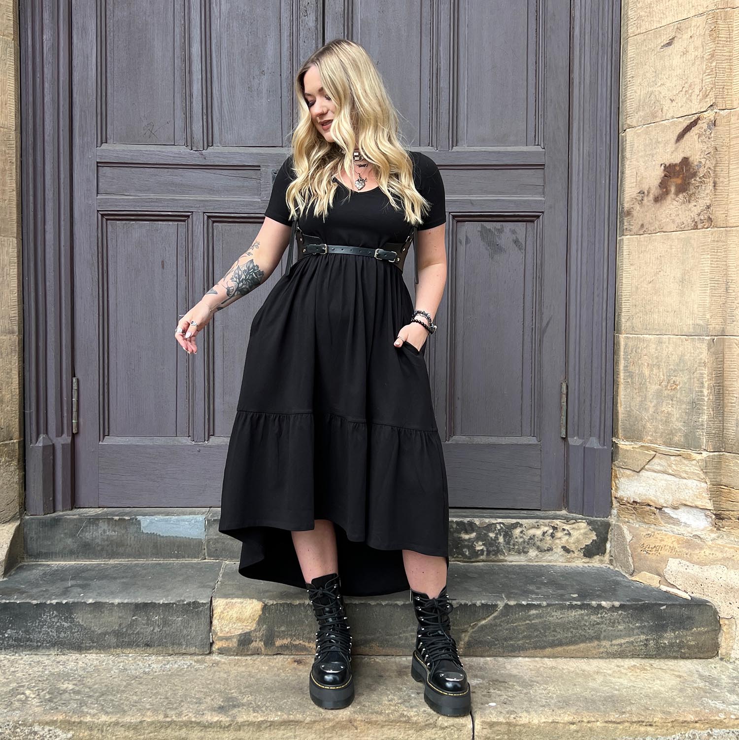 Tiered Midi Dress - Black - Zenithce