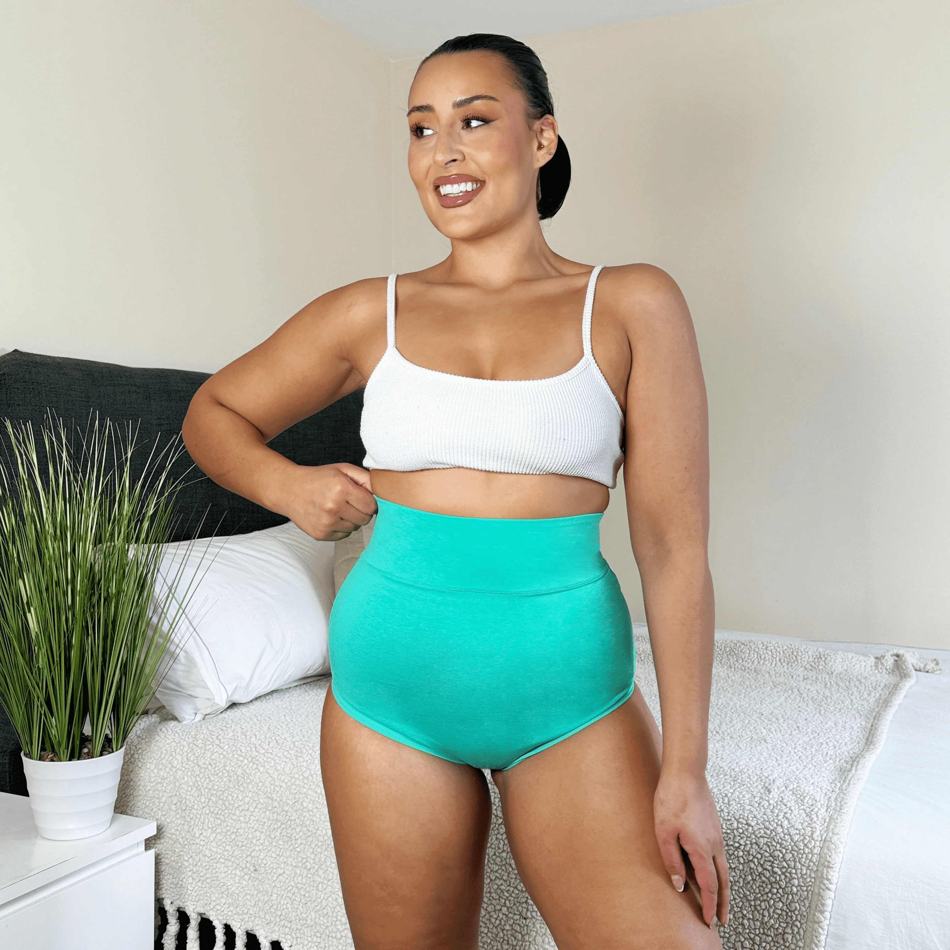 Organic Cotton Super High Waist Knickers - Mint - Zenithce