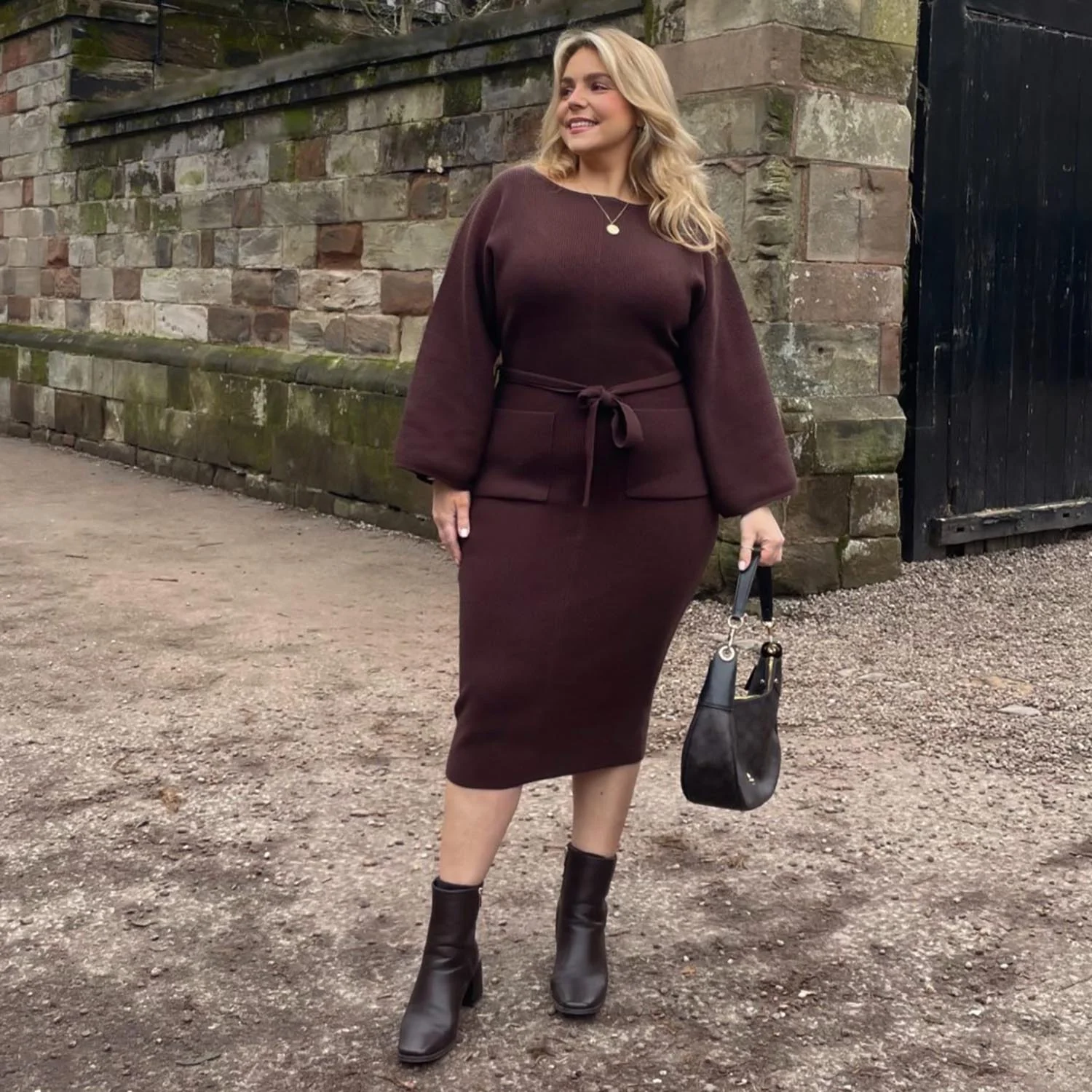 Midi Knitted Cocoon Dress - Hot Chocolate - Zenithce