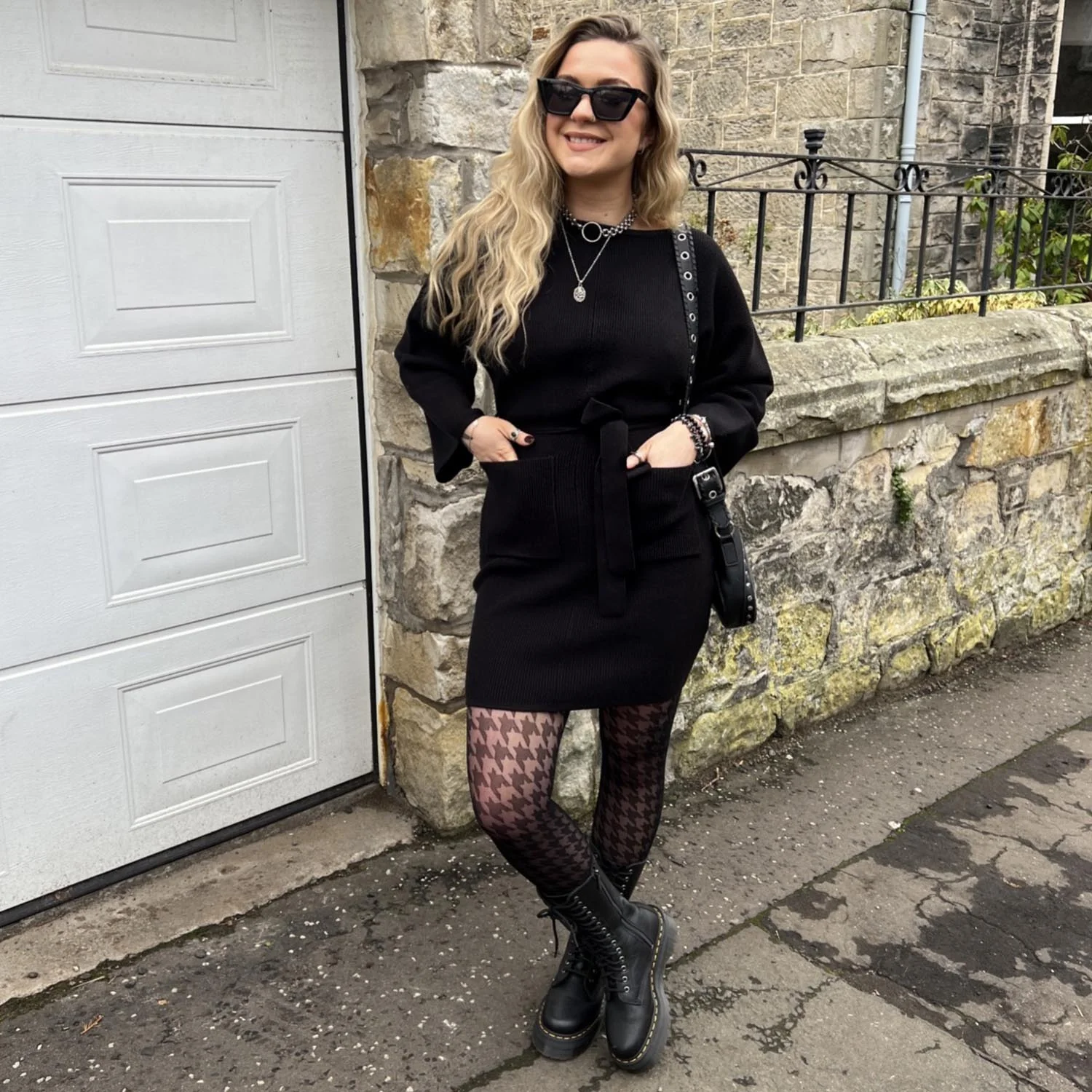 Mini Knitted Cocoon Dress - Black - Zenithce