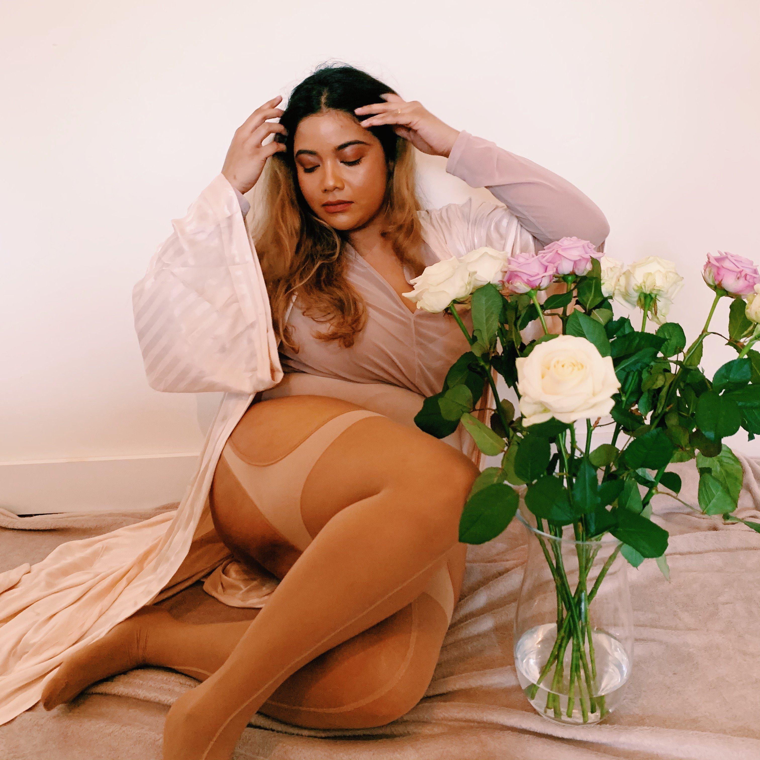 Burlesque Sheer Mock Garters - Caramel Latte - Zenithce