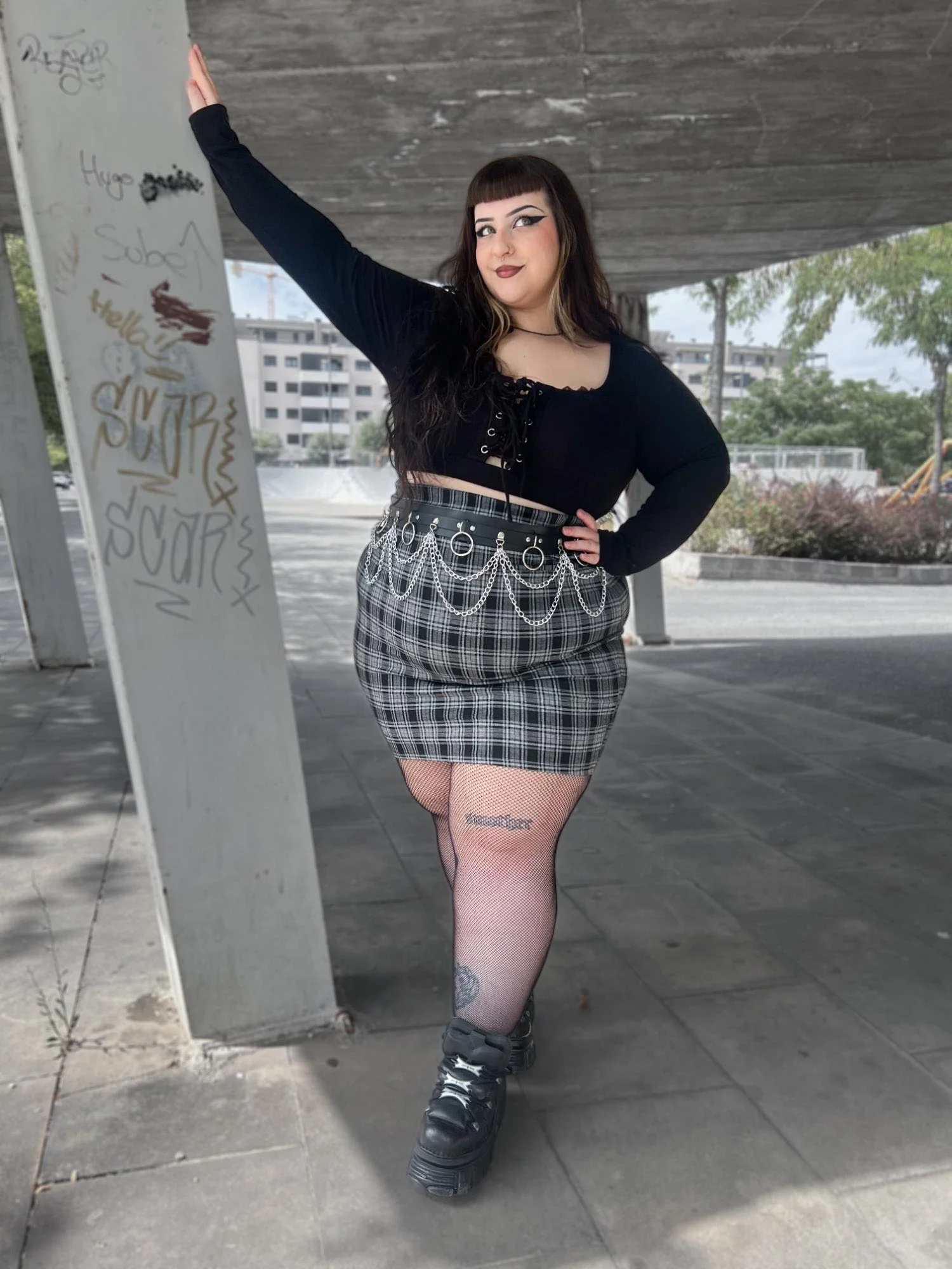 Plaid Mini Skirt - Black & Grey - Zenithce