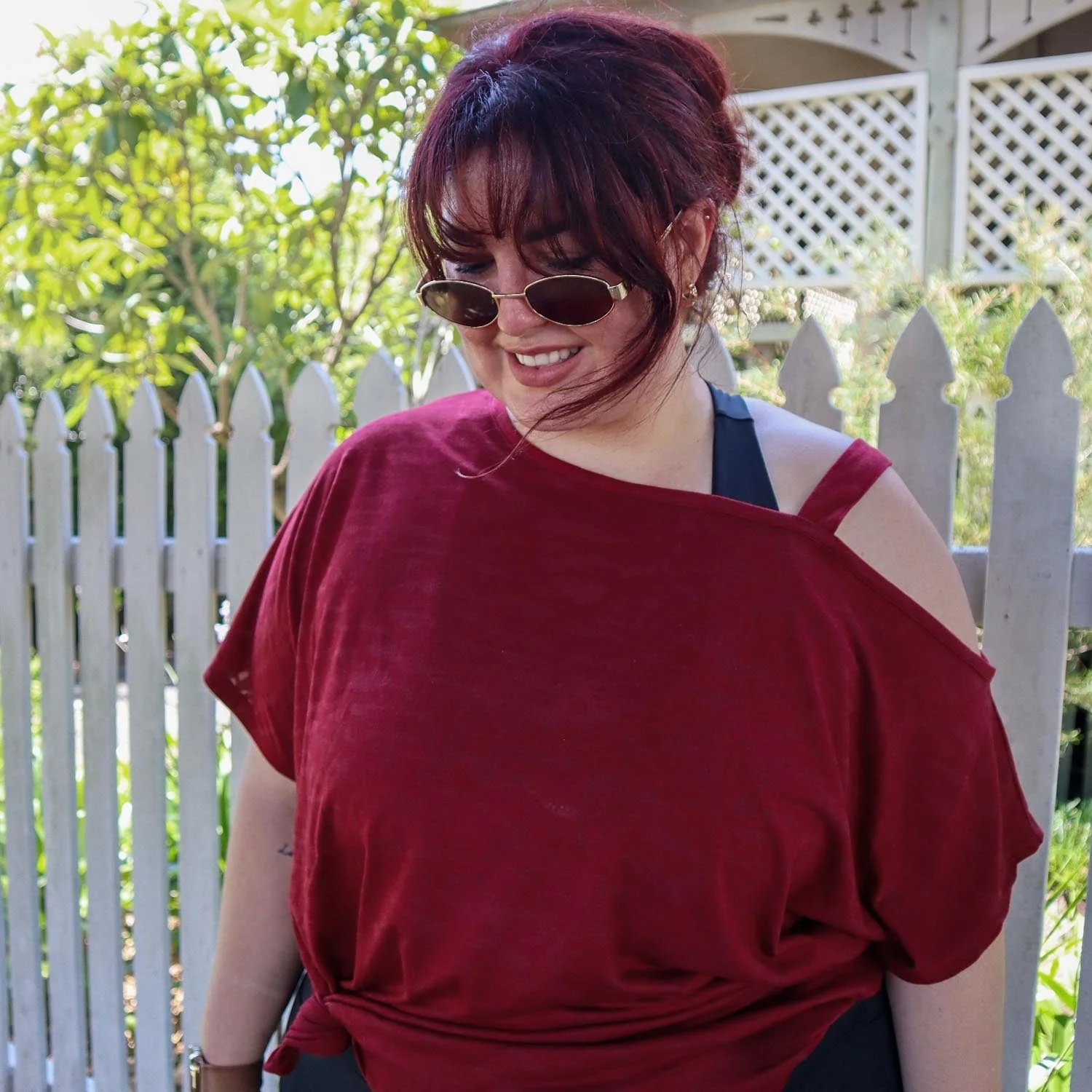 Debbie Off Shoulder Tee - Wine - Zenithce