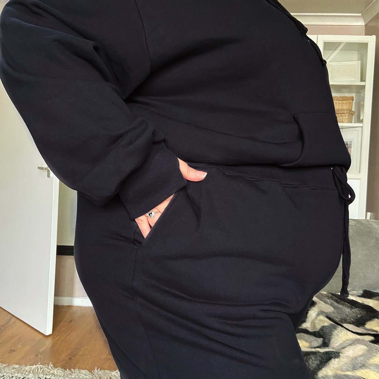 Organic Cotton Wide Leg Joggers - Black - Zenithce