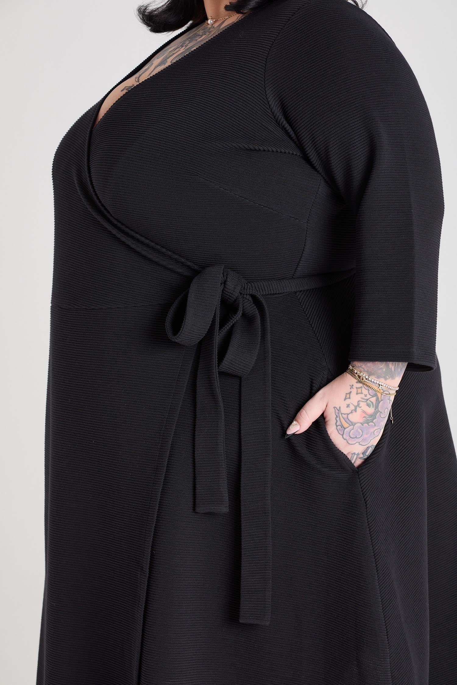 Ottoman Wrap Around Dress - Black - Zenithce