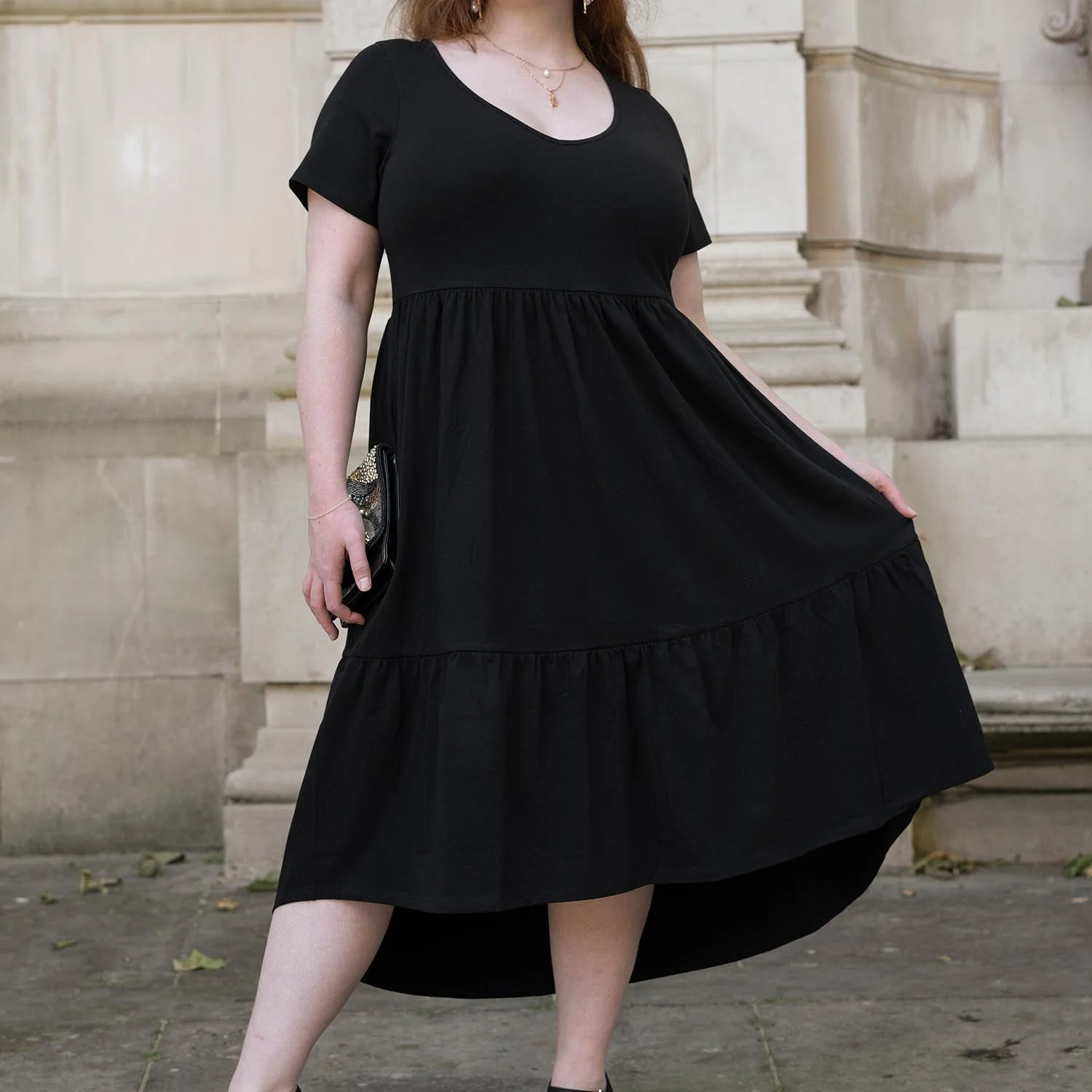 Tiered Midi Dress - Black - Zenithce