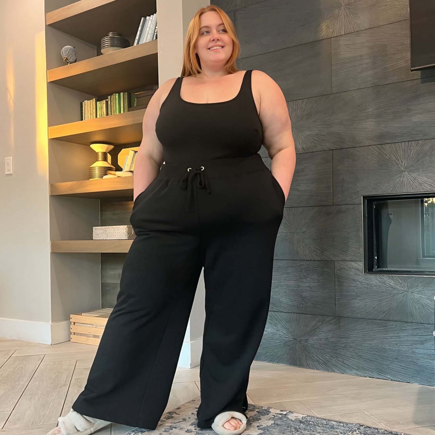 Organic Cotton Wide Leg Joggers - Black - Zenithce