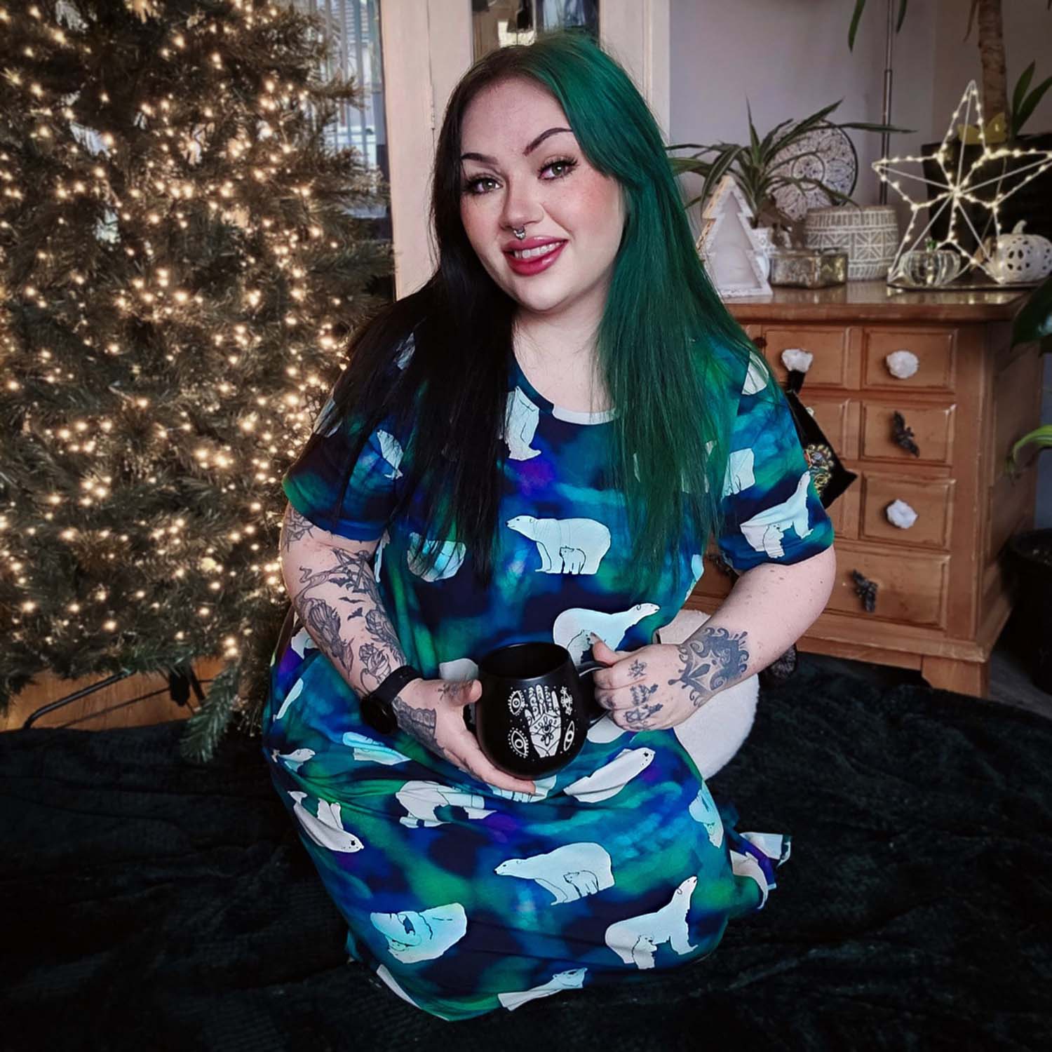 Organic Cotton Long Nightdress - Polar Bears - Zenithce