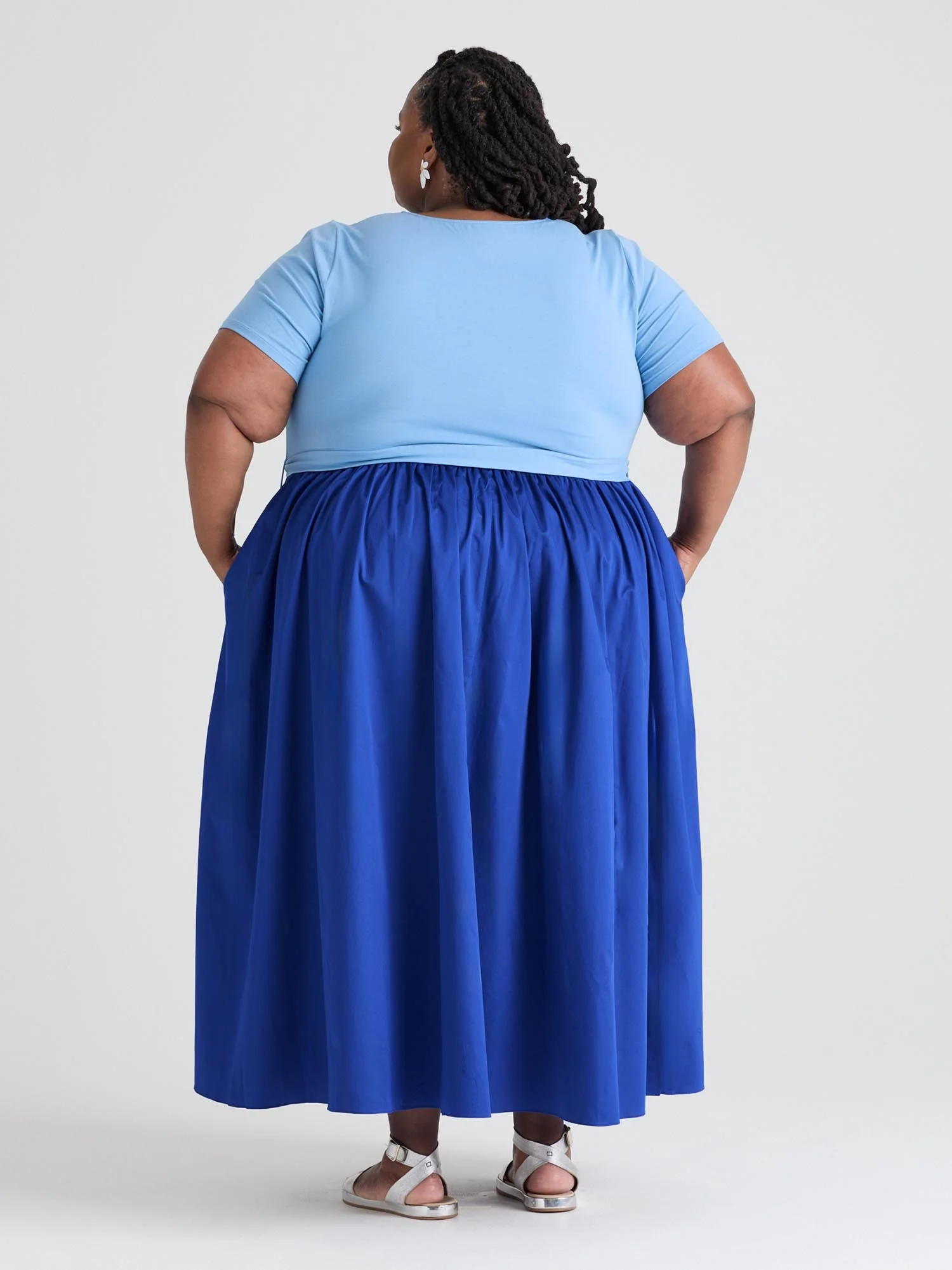 Midaxi Tee Poplin Dress - Duo Blue - Zenithce