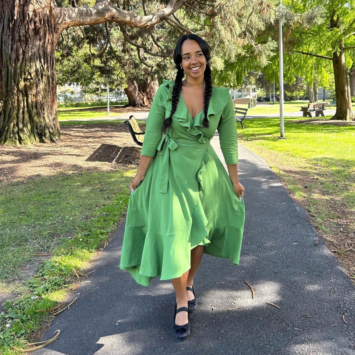 Frill Wrap Dress - Meadow - Zenithce