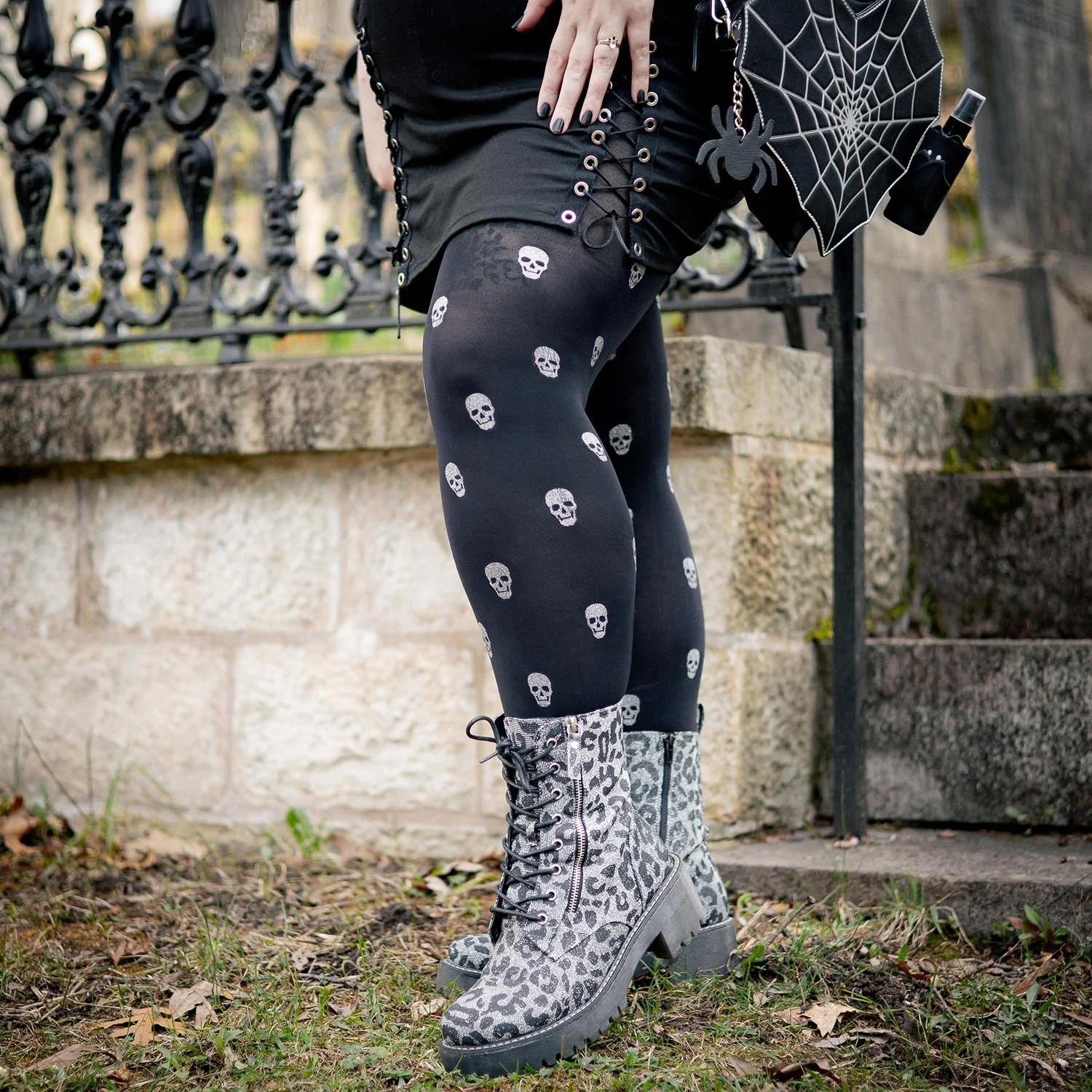 Pattern Tights - Sparkle Skulls - Zenithce