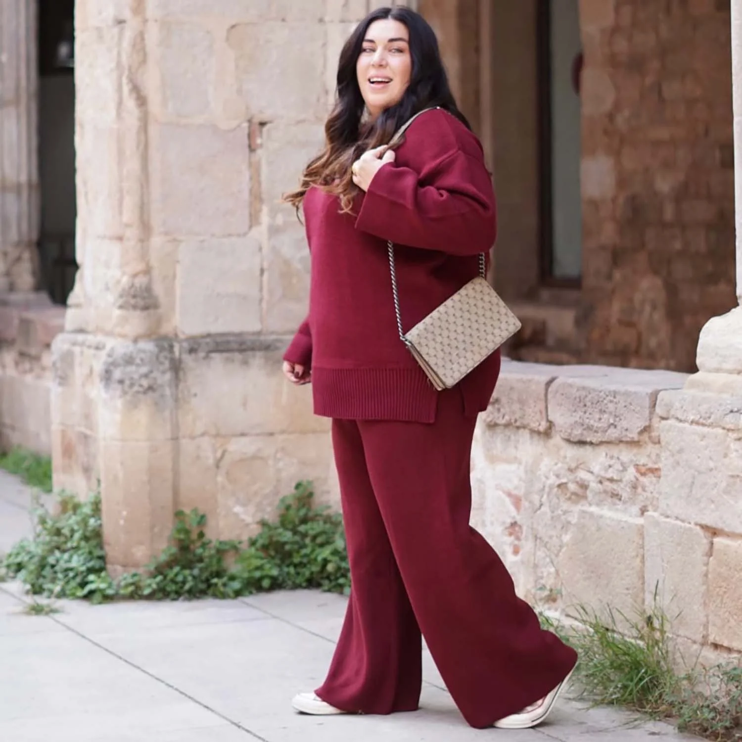 Knit Rib Wide Leg Trousers - Roast - Zenithce