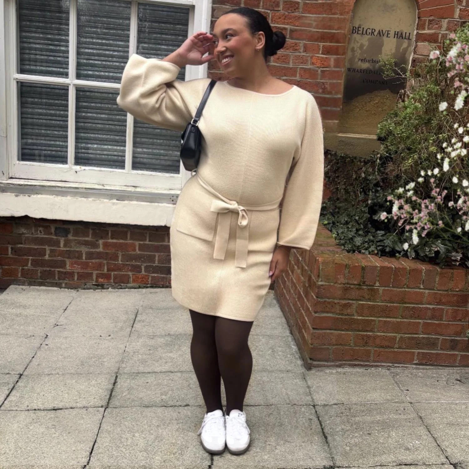 Mini Knitted Cocoon Dress - Oatmeal - Zenithce