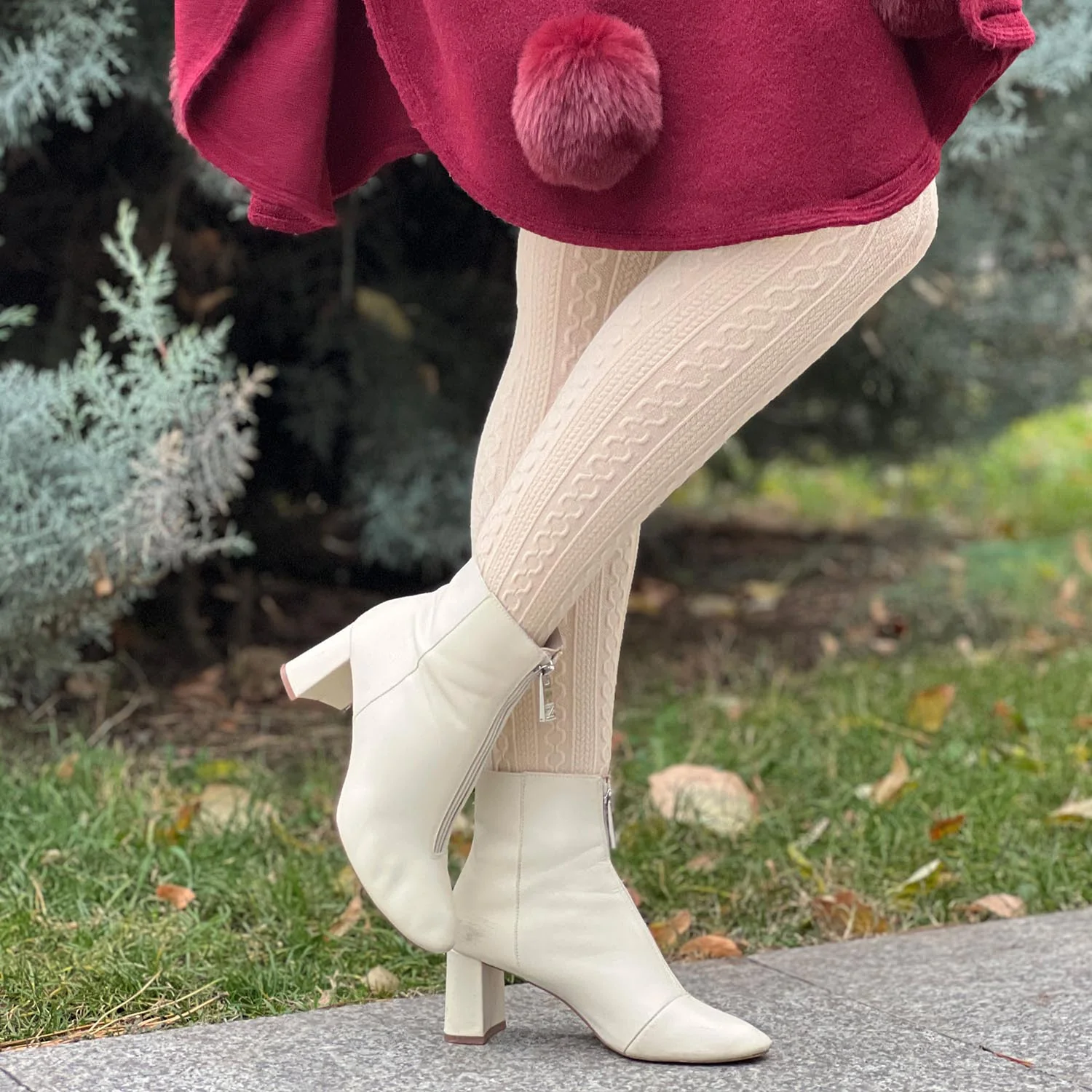 Grannies Cable Knit Wool Tights V2 - Oatmeal - Zenithce