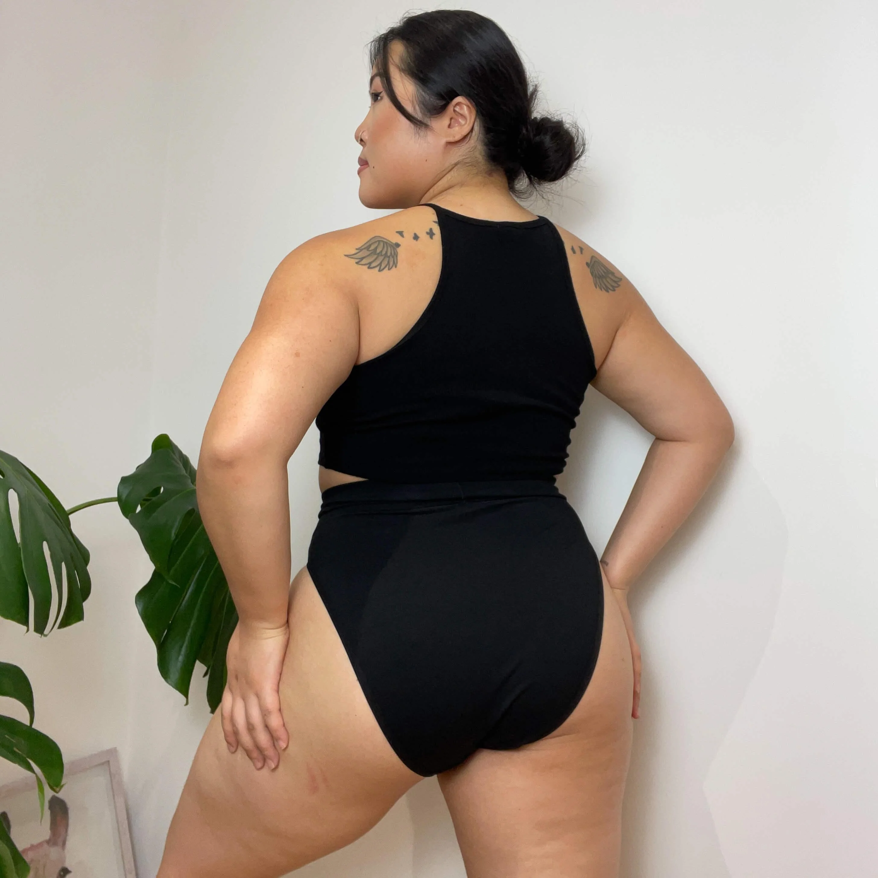 Organic Cotton Super High Leg Knickers - Black - Zenithce