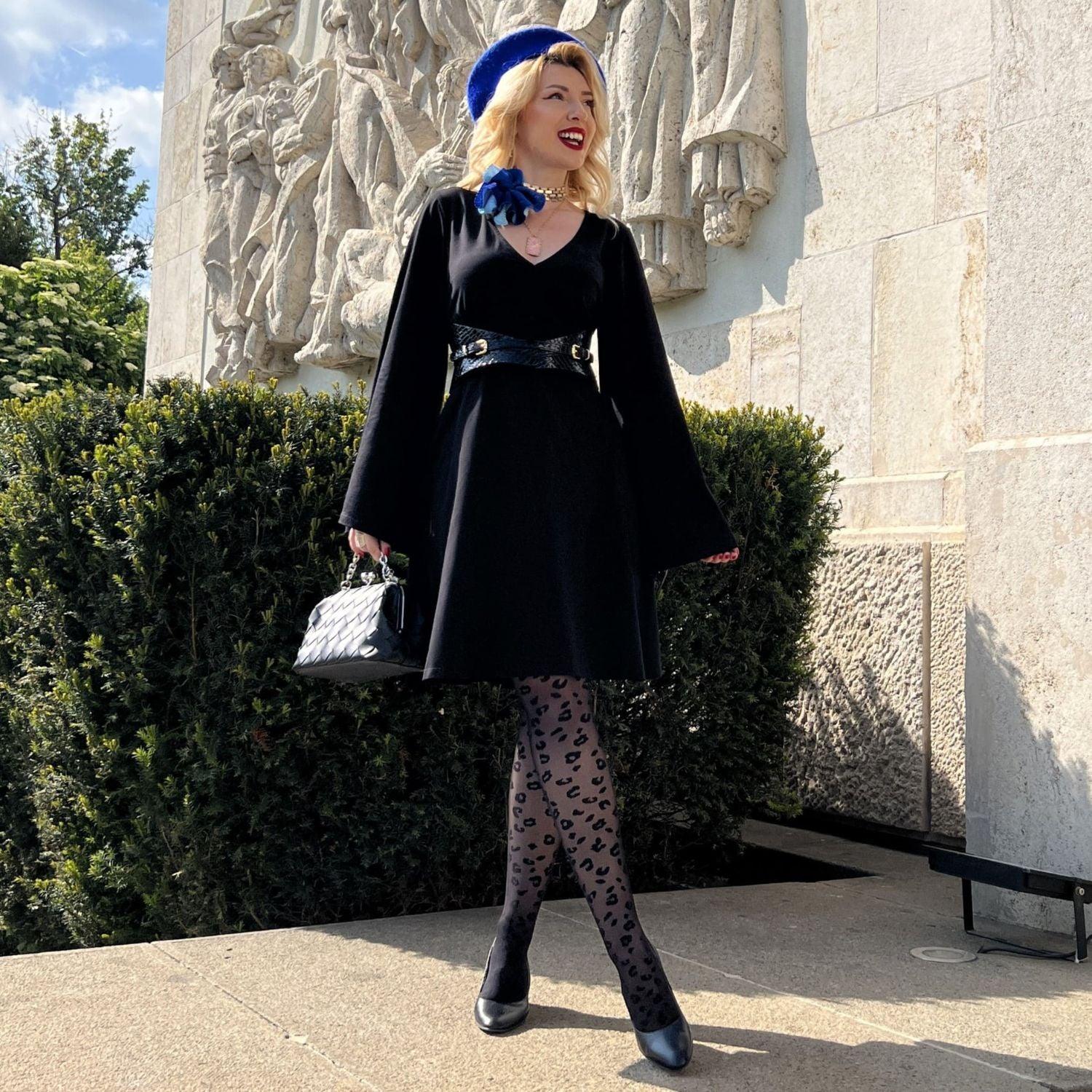 Bell Sleeve Mini Dress - Black - Zenithce