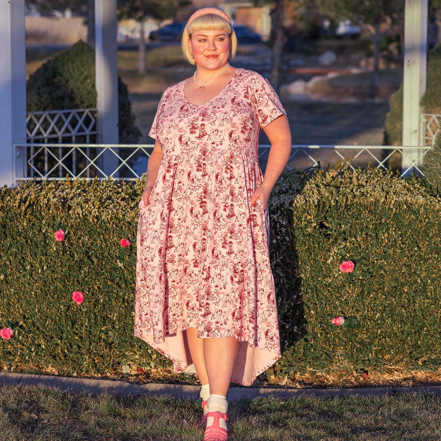 T-Shirt Tiered Dress - Passion au Jardin - L'Amour Rose - Zenithce