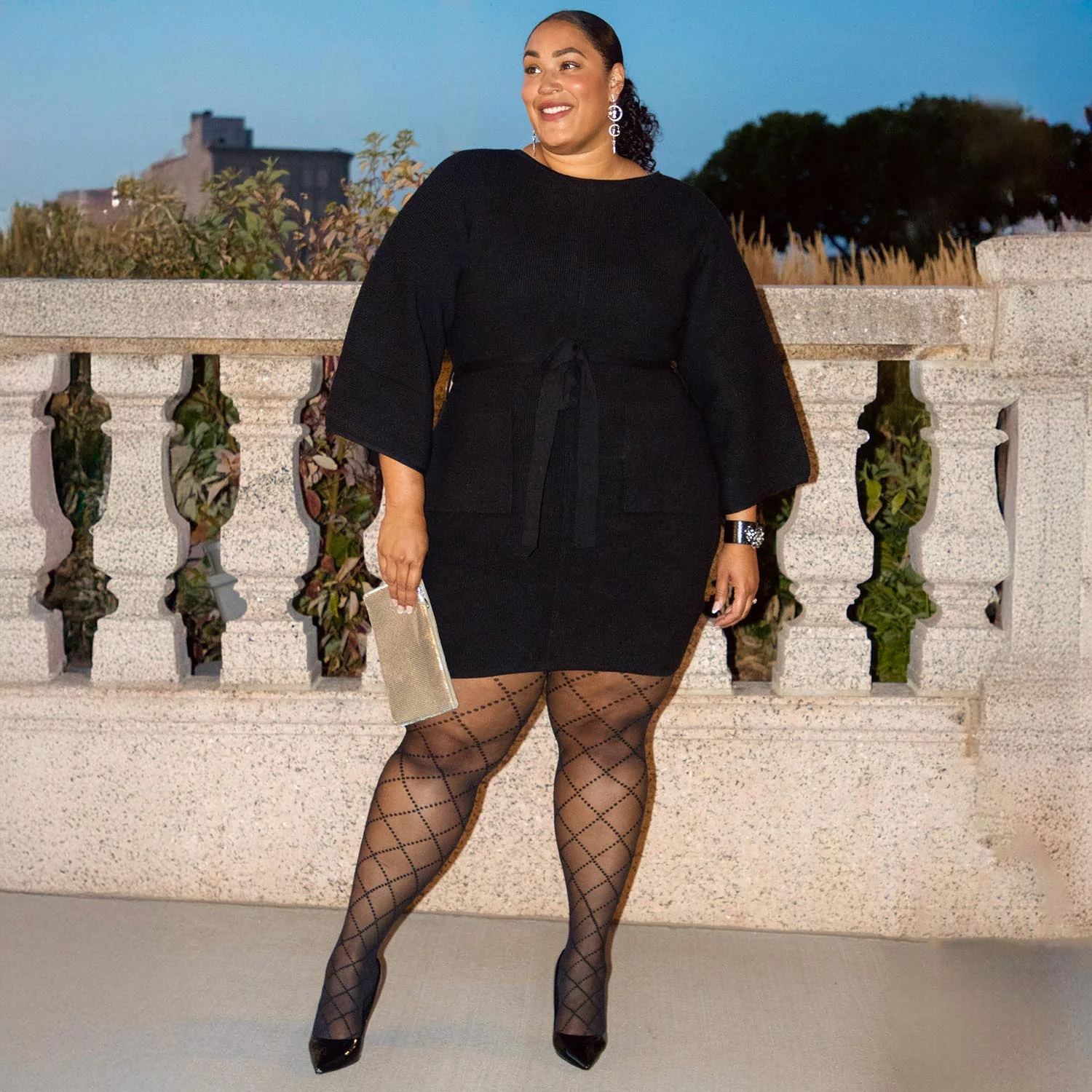 Mini Knitted Cocoon Dress - Black - Zenithce