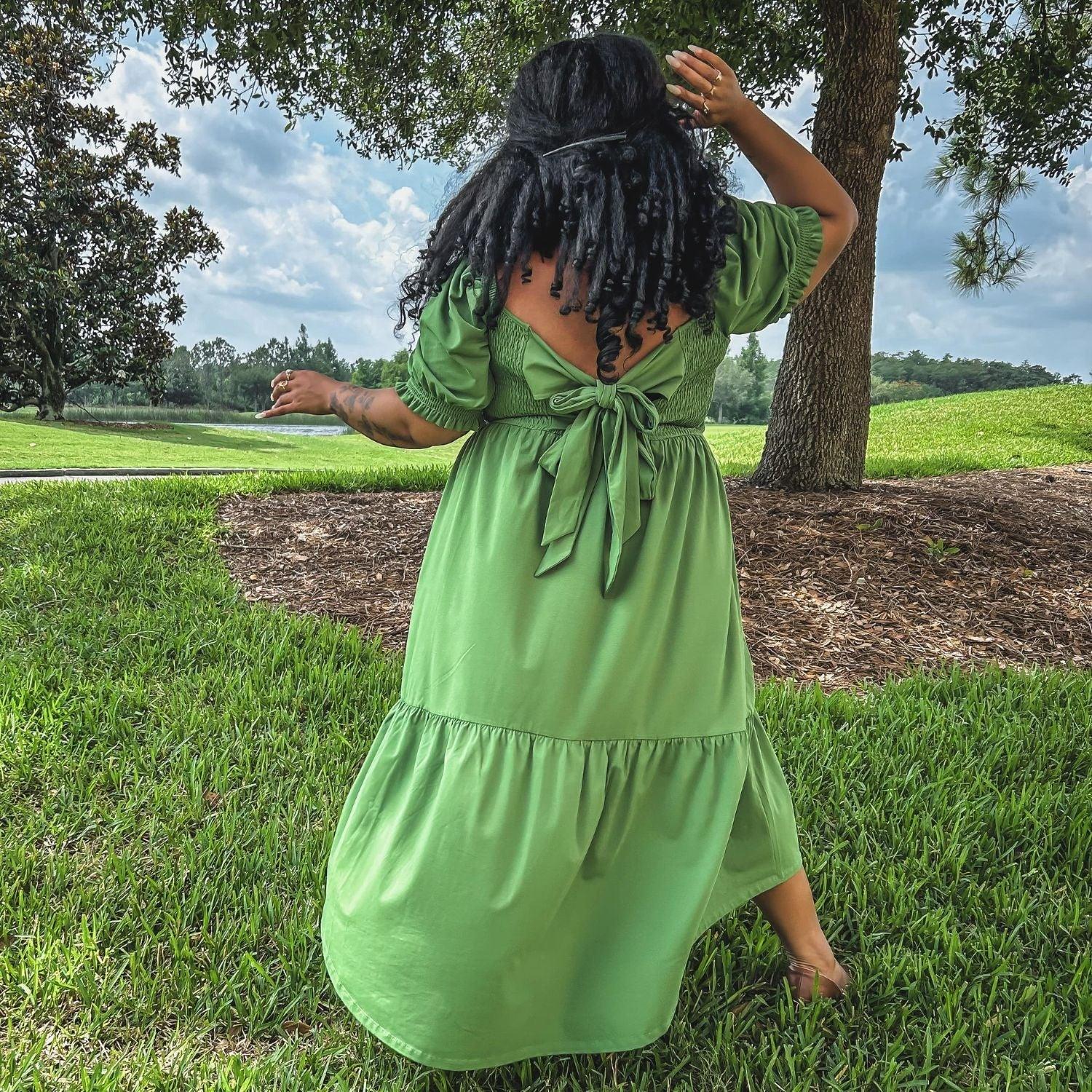 Shirred Midi Dress - Meadow - Zenithce