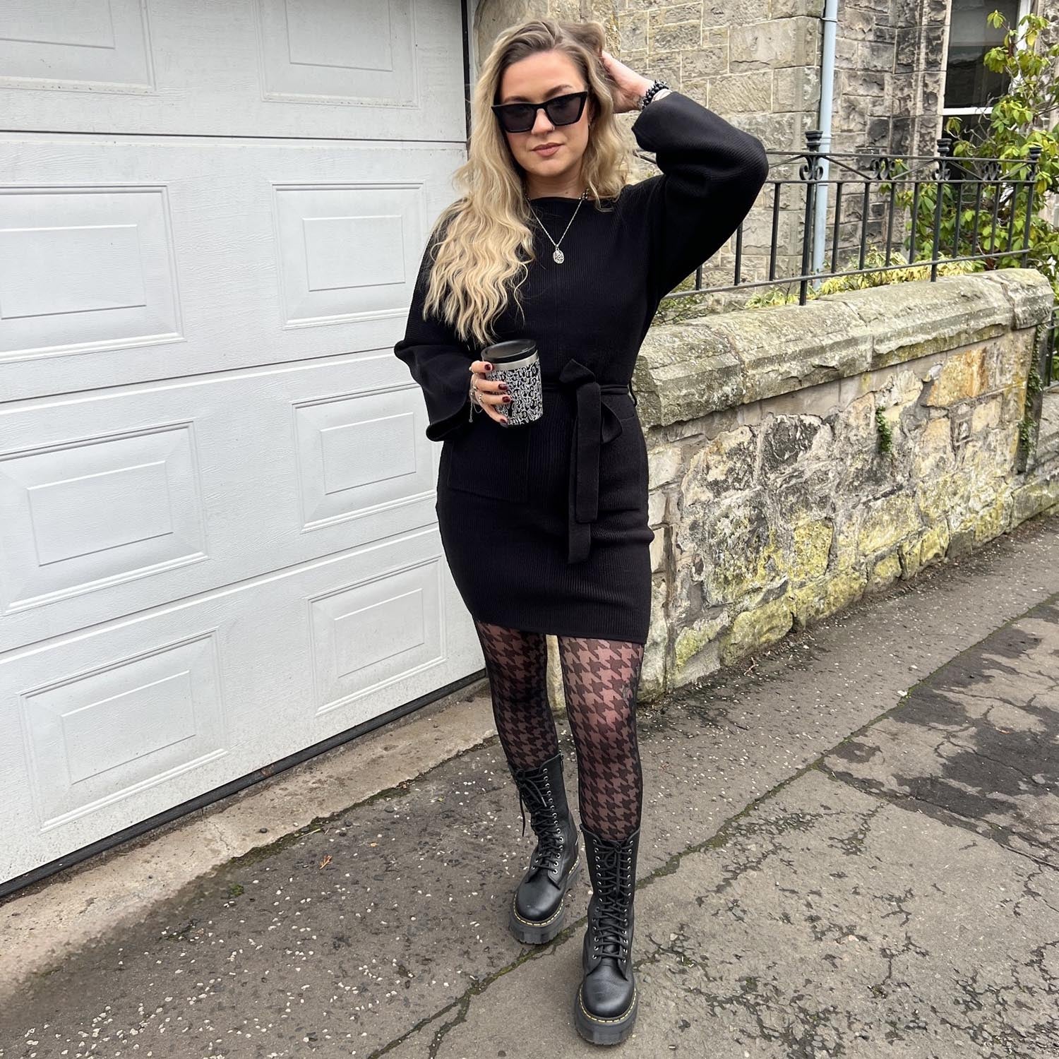 Mini Knitted Cocoon Dress - Black - Zenithce