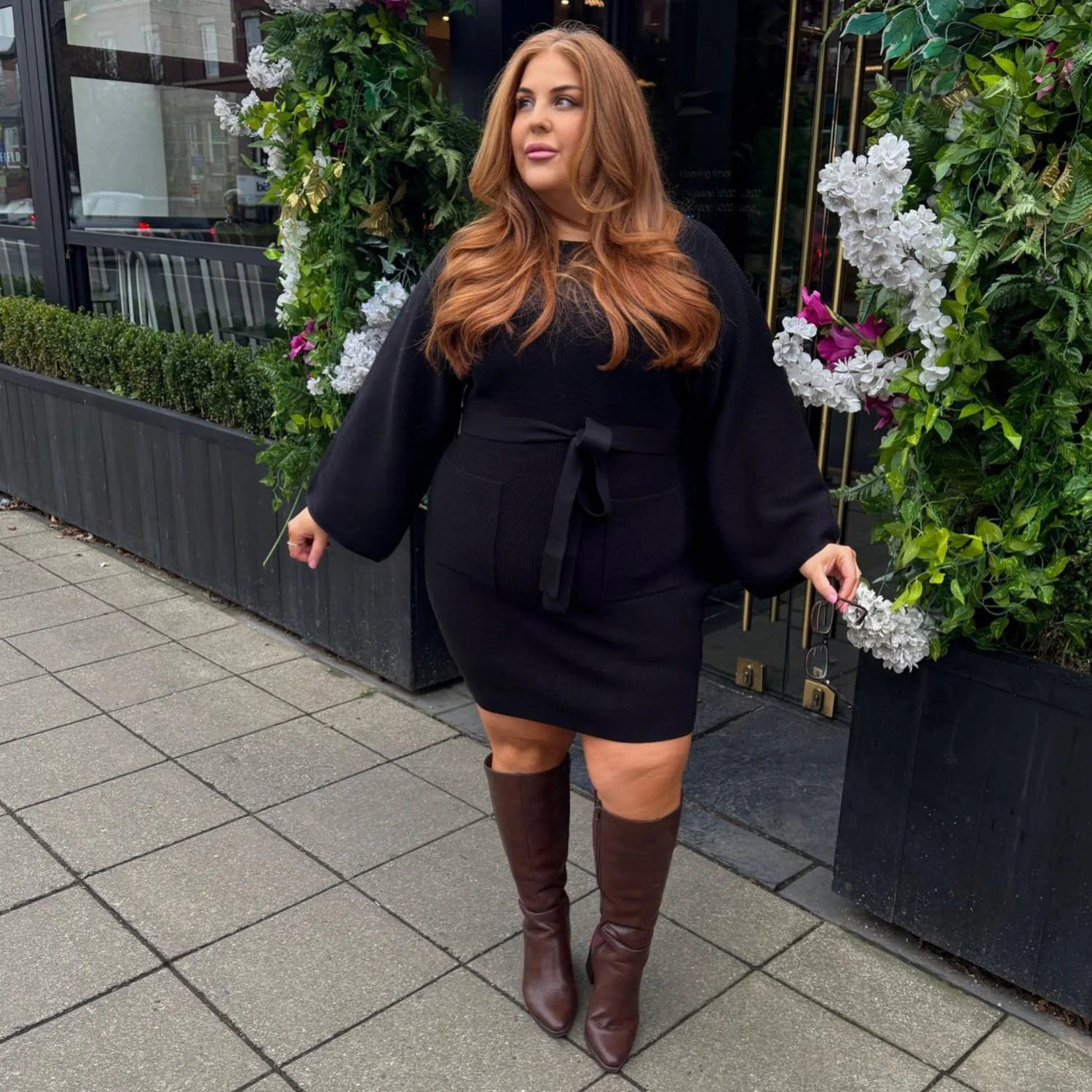 Mini Knitted Cocoon Dress - Black - Zenithce