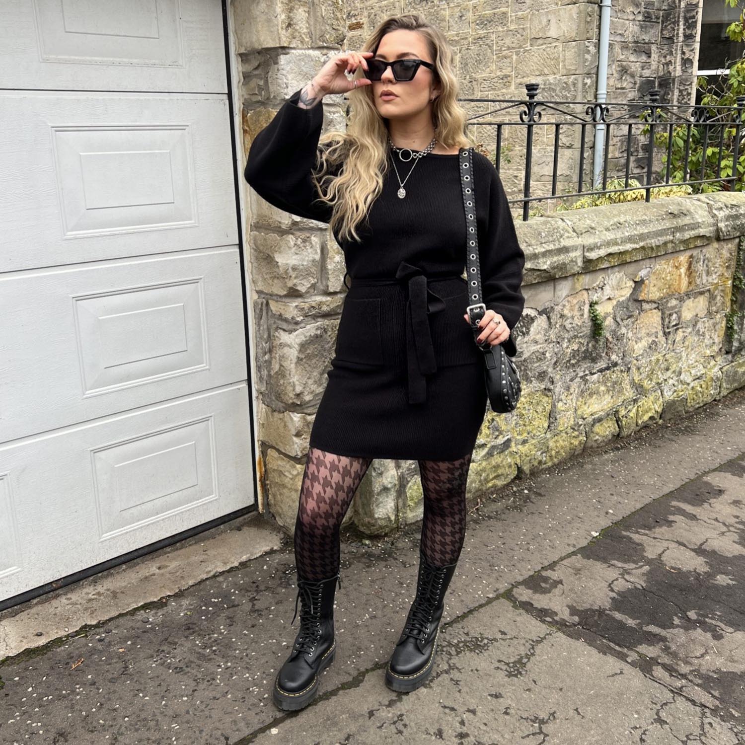 Mini Knitted Cocoon Dress - Black - Zenithce