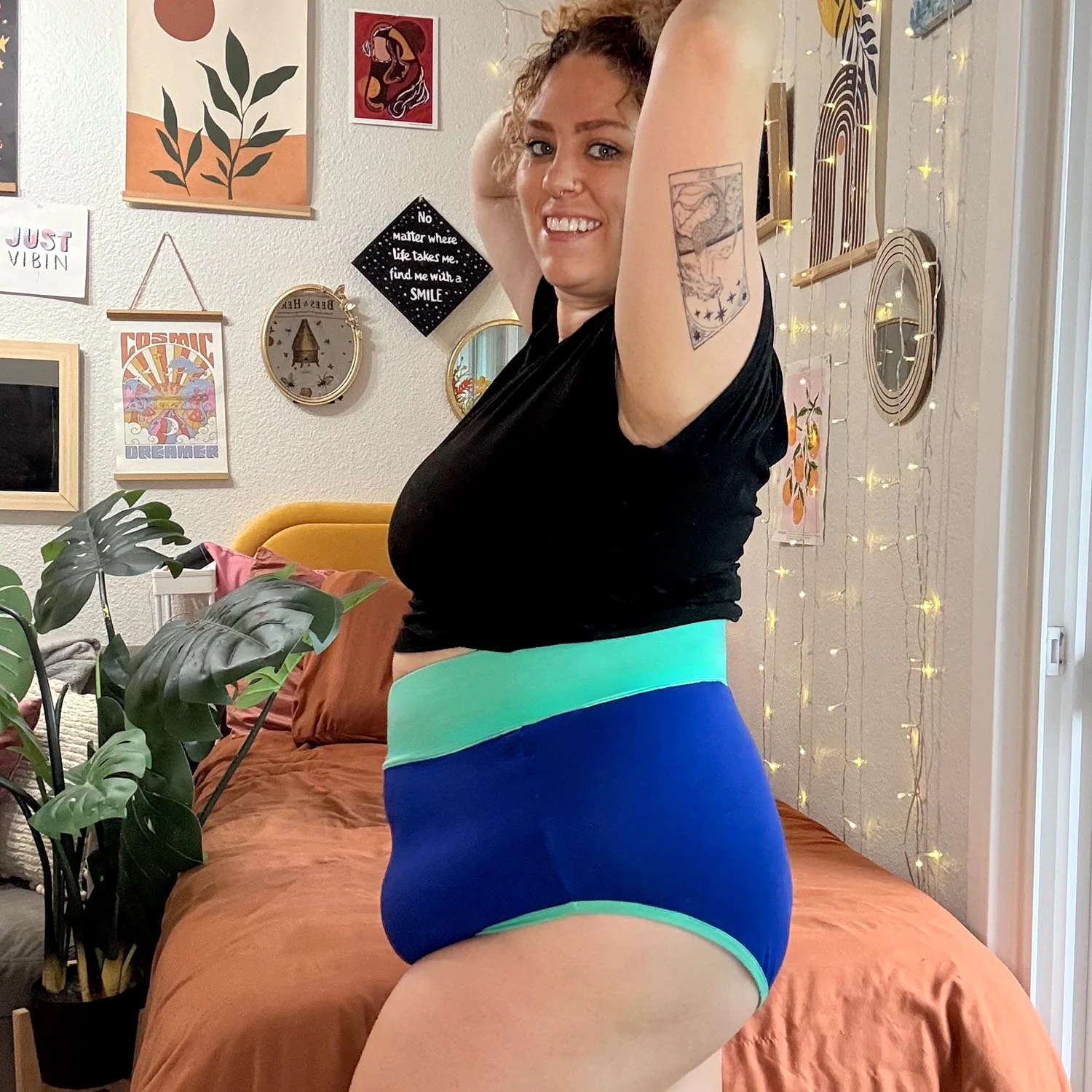 Organic Cotton Super High Waist Duo Knickers - Arabesque & Mint - Zenithce