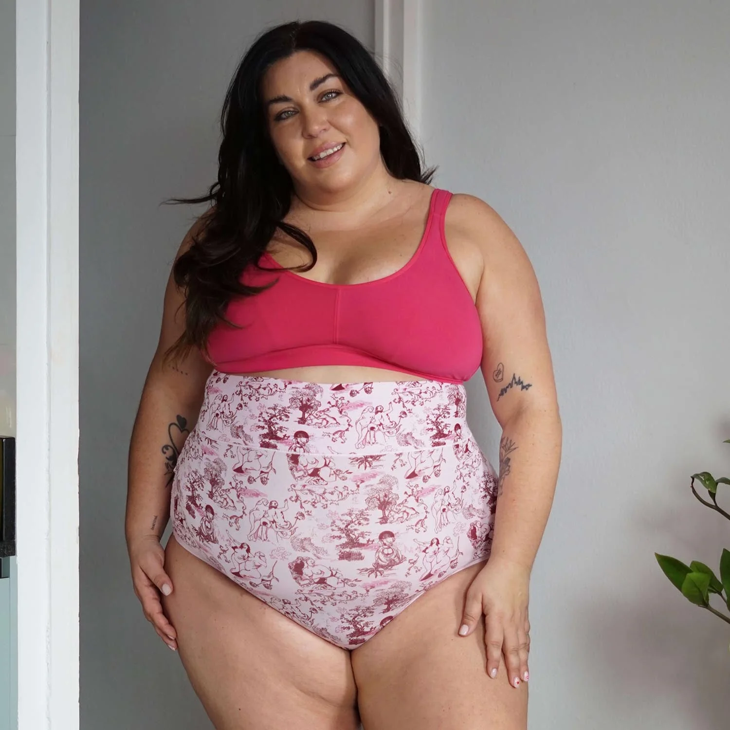 Organic Cotton Super High Waist Knickers - Passion au Jardin - L'Amour Rose - Zenithce