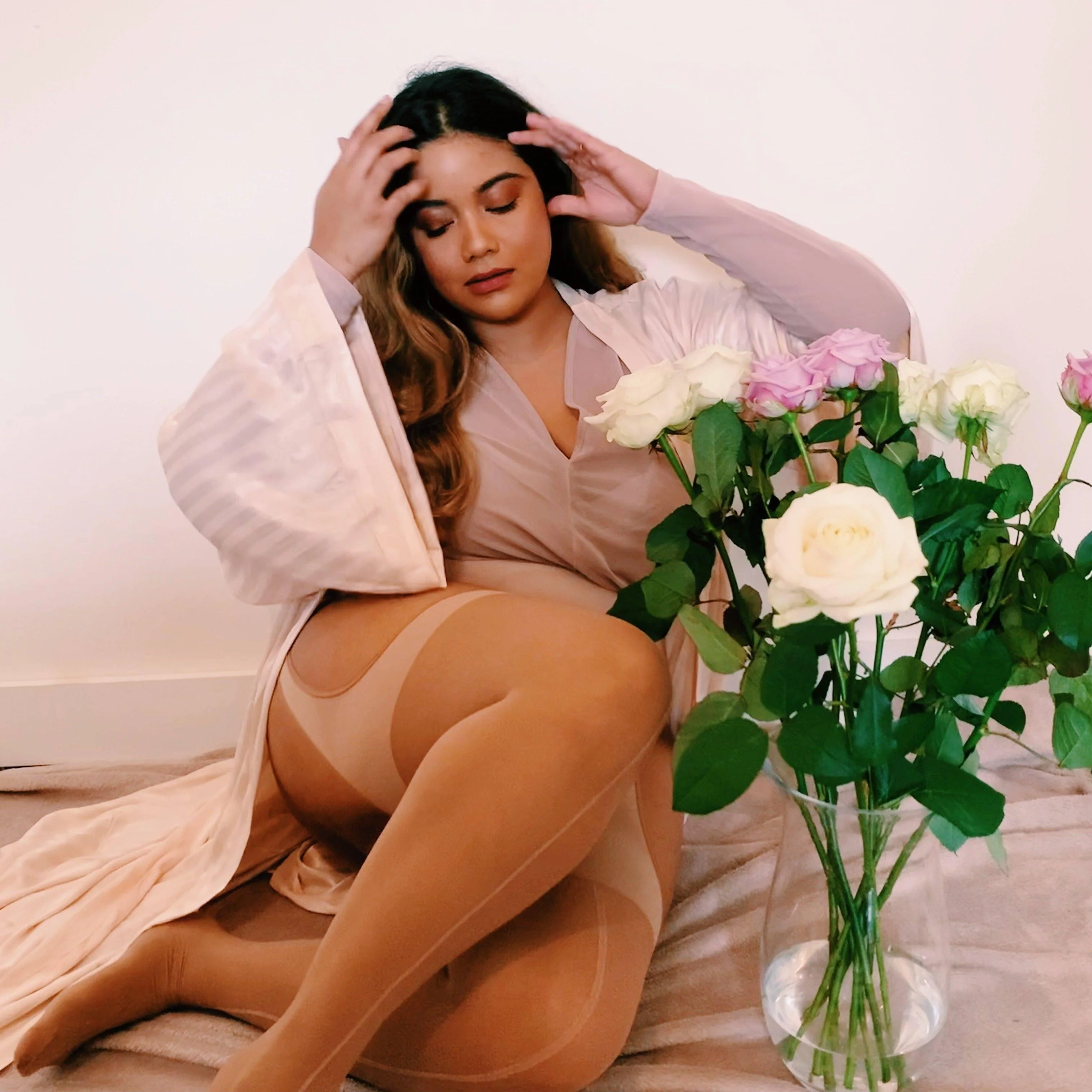 Burlesque Sheer Mock Garters - Caramel Latte - Zenithce