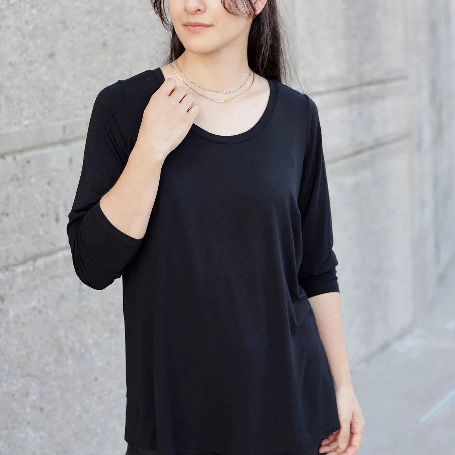 Bamboo Lounge Long Sleeve Top - Black - Zenithce