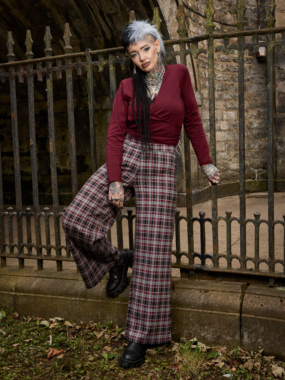 Plaid Wide-Leg Trousers - Bonnie - Zenithce