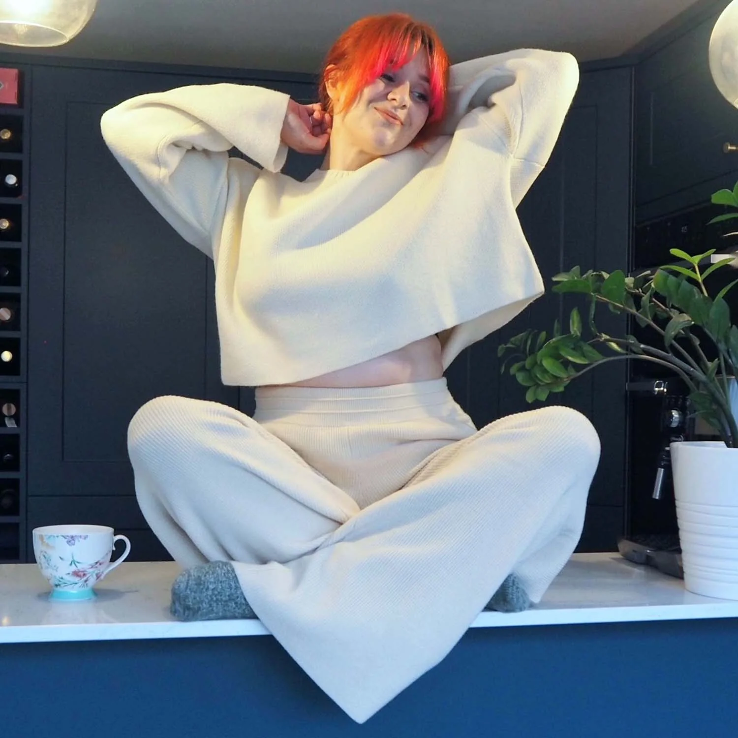 Knit Crop Jumper & Wide Leg Trousers Oatmeal Bundle - Zenithce