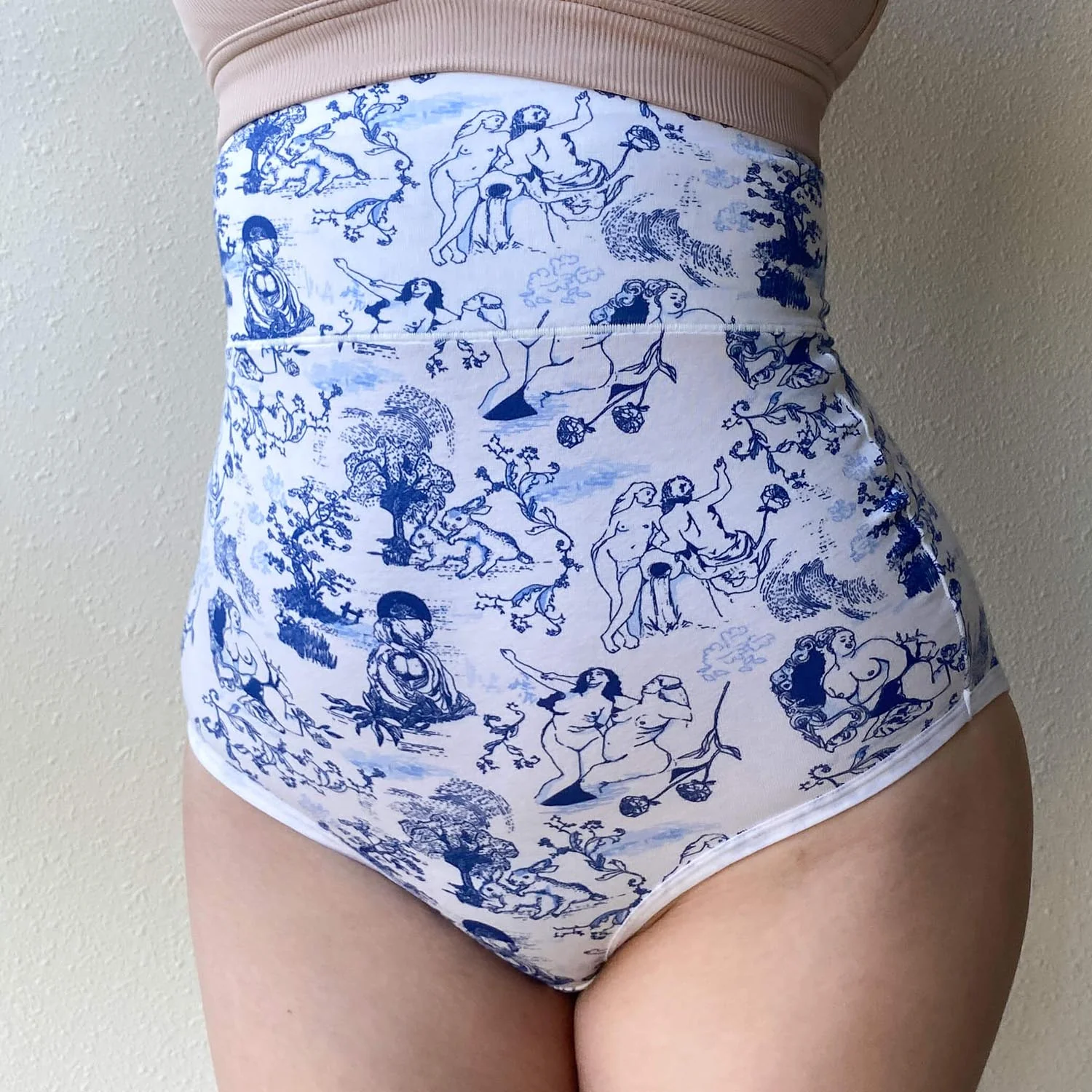 Organic Cotton Super High Waist Knickers - Passion au Jardin - L'Amour Bleu - Zenithce