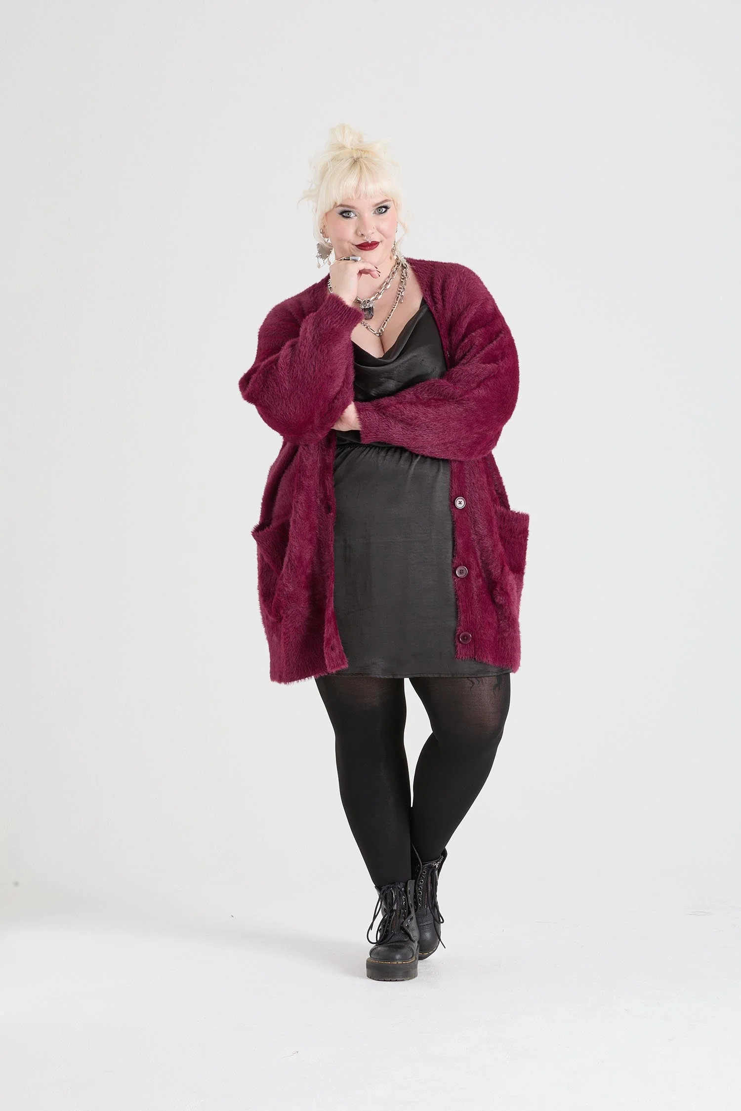 Fluffy Cardigan - Cherry - Zenithce