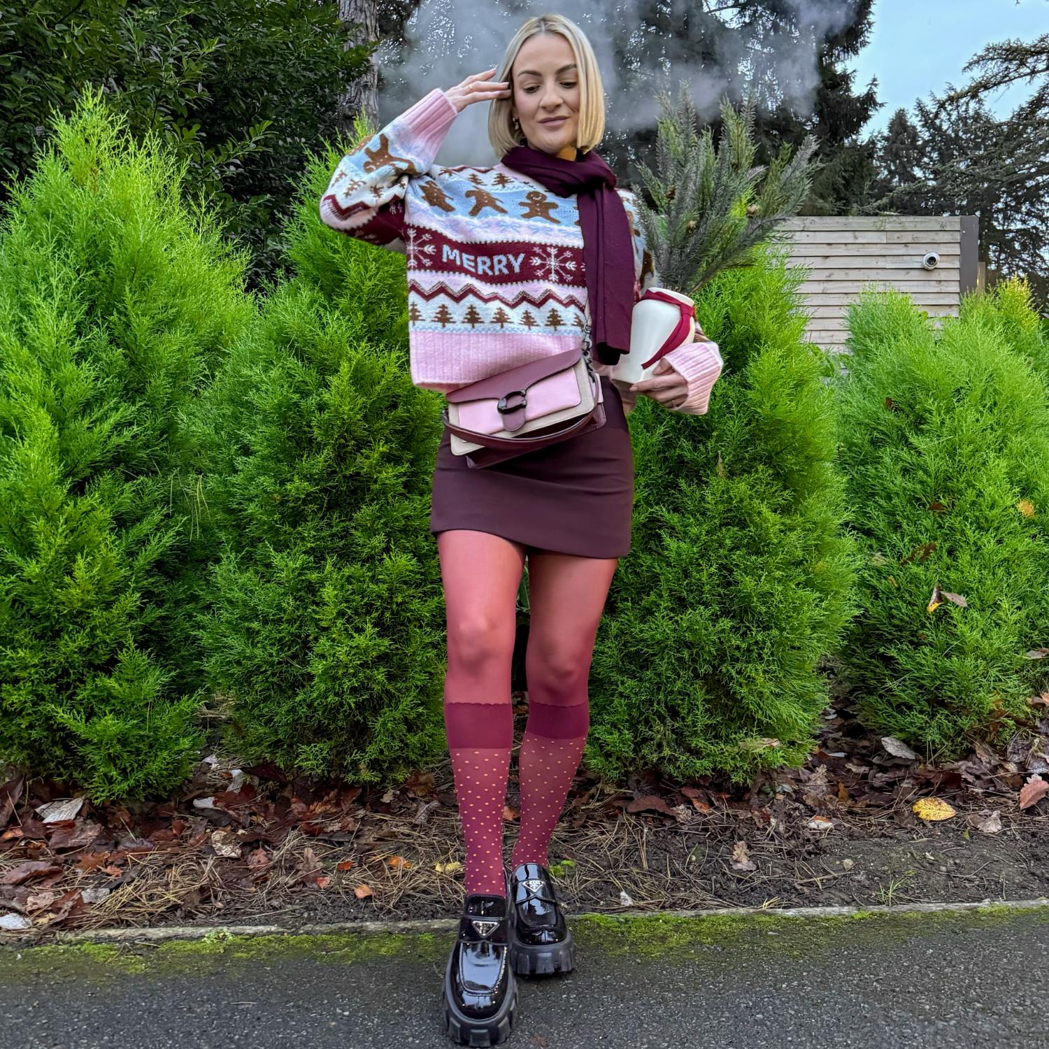 Seoul Chic Faux Sock Tights - Burgundy - Zenithce