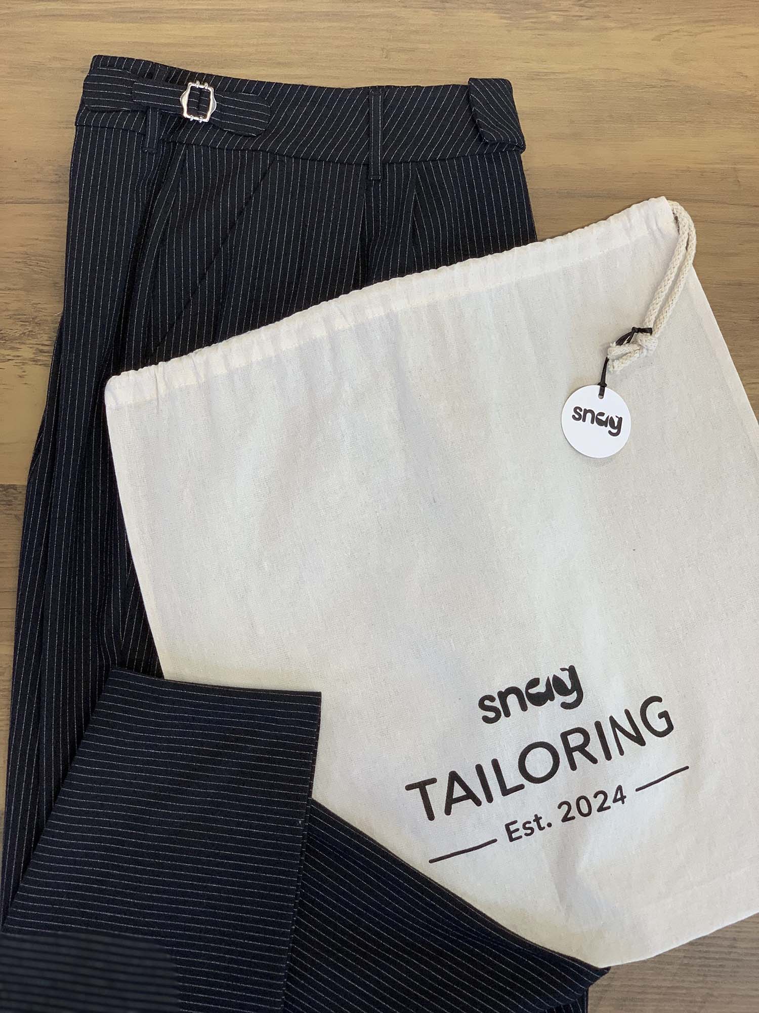 Wide Leg Pinstripe Tailored Trousers - Black - Zenithce