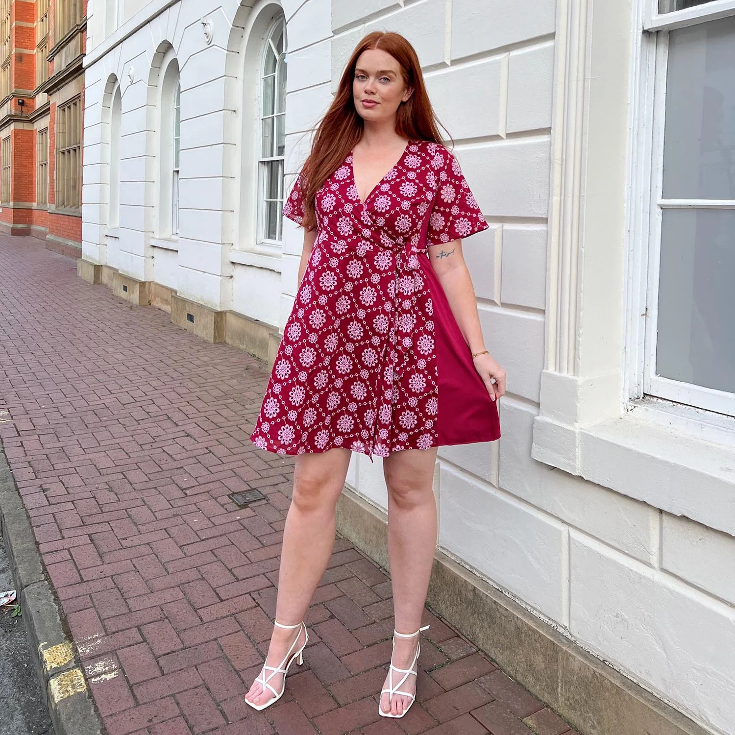 Broderie Anglaise Wrap Dress - Blood Red - Zenithce